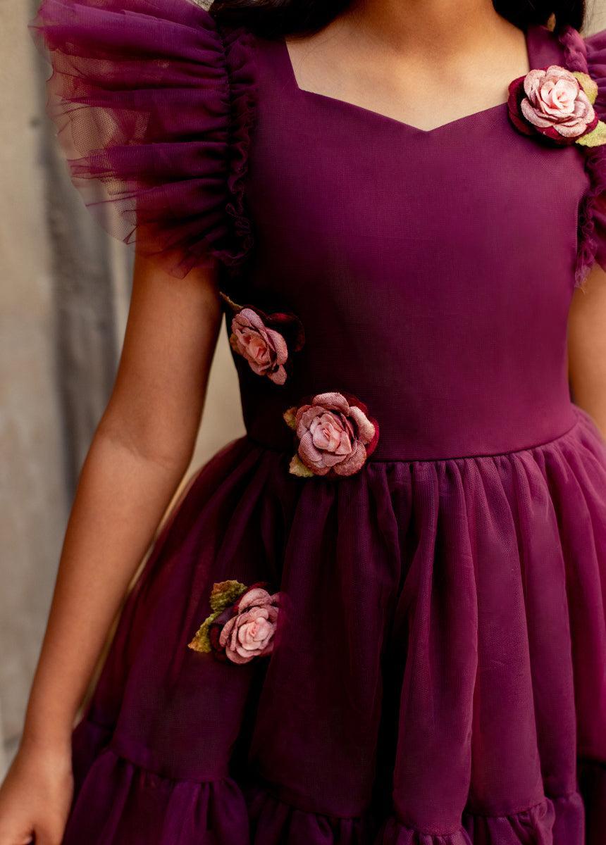 Elain Dress in Deep Plum Girls Product Image