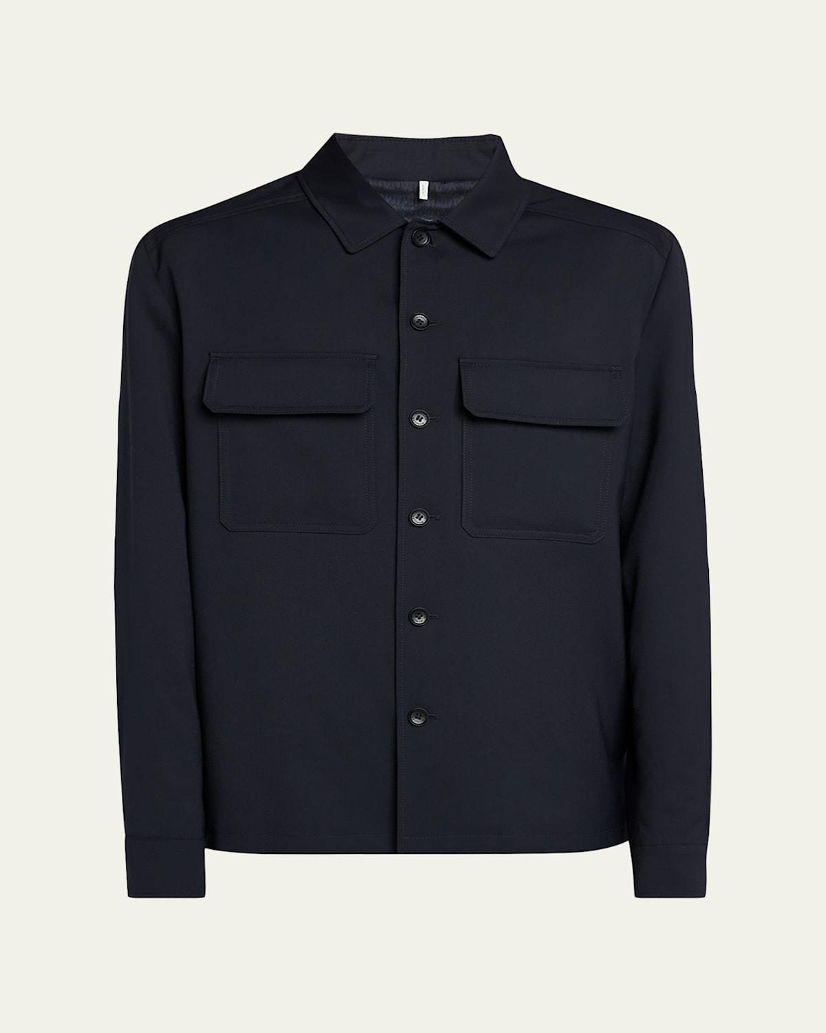 Mens Long-Sleeved Shirt in Wool Gabardine Product Image