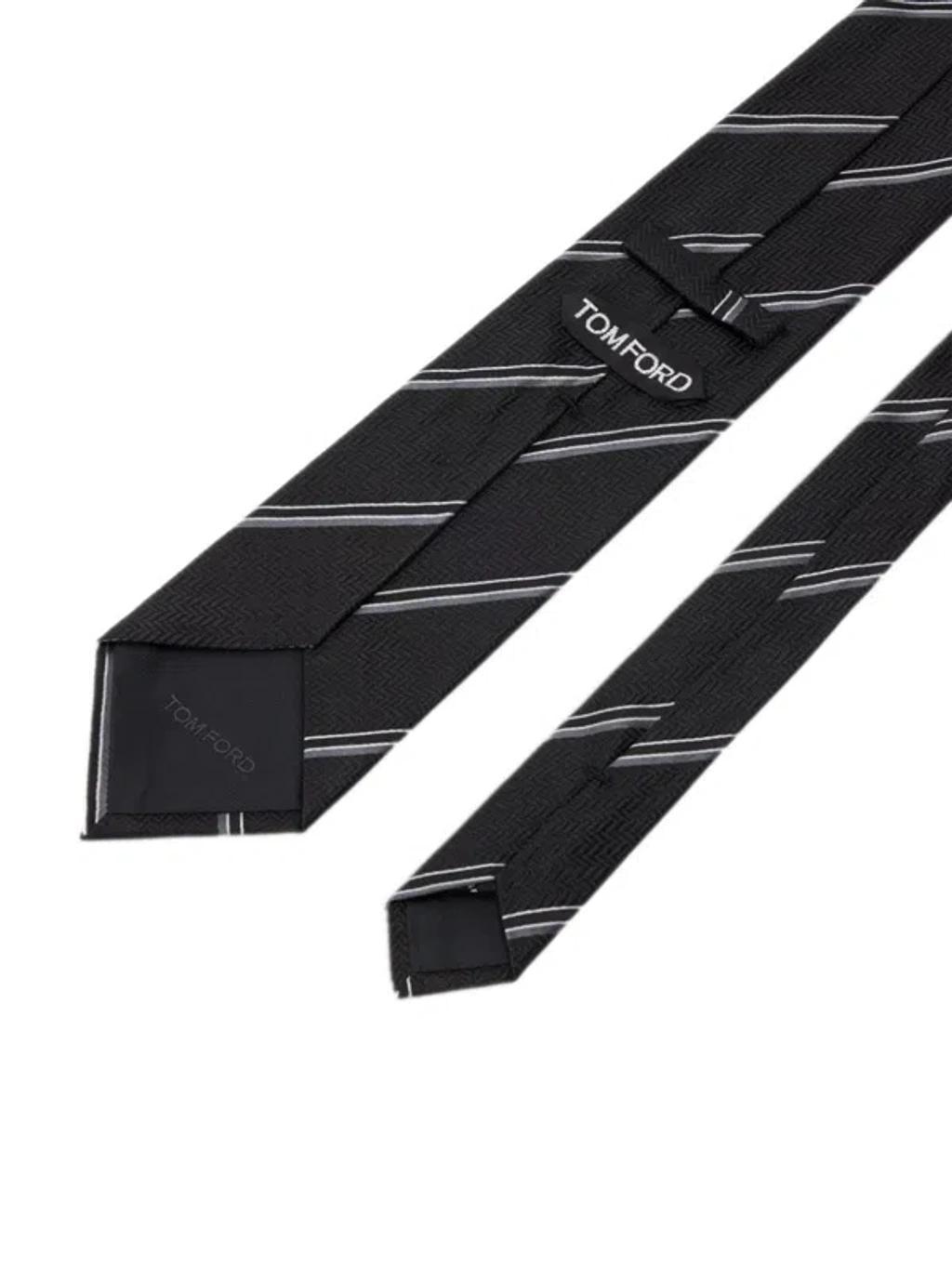 TOM FORD Striped Silk Tie In Black Product Image
