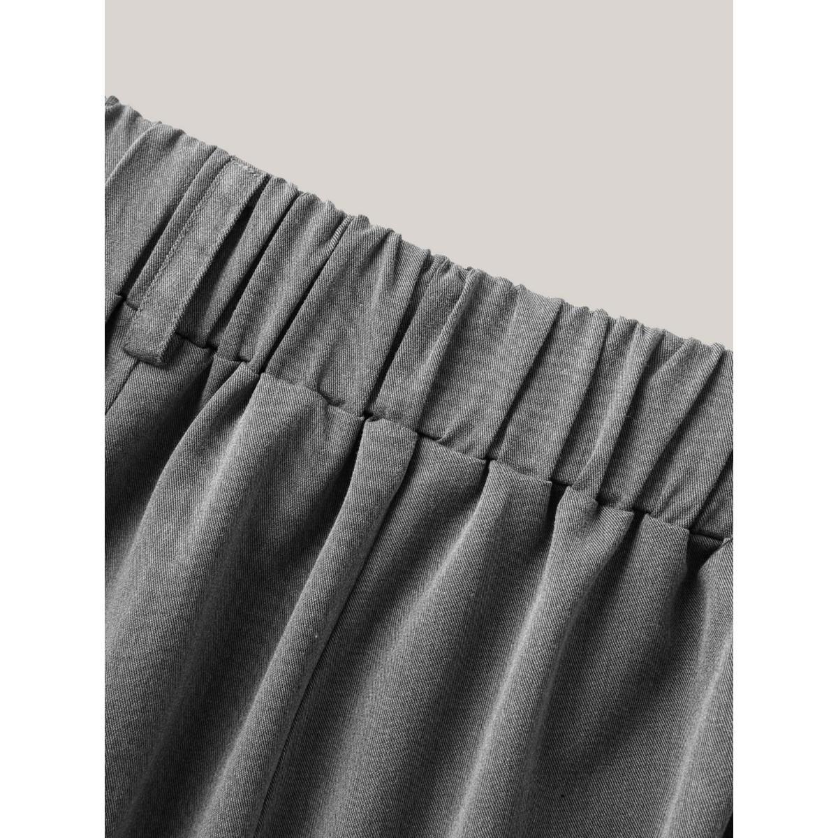 Plus Size Mid Waist Rolled Hem Straight-Leg Solid Pants Women DimGray At the Office Straight Leg Mid Rise Work Pants BloomChic 28/5X Product Image