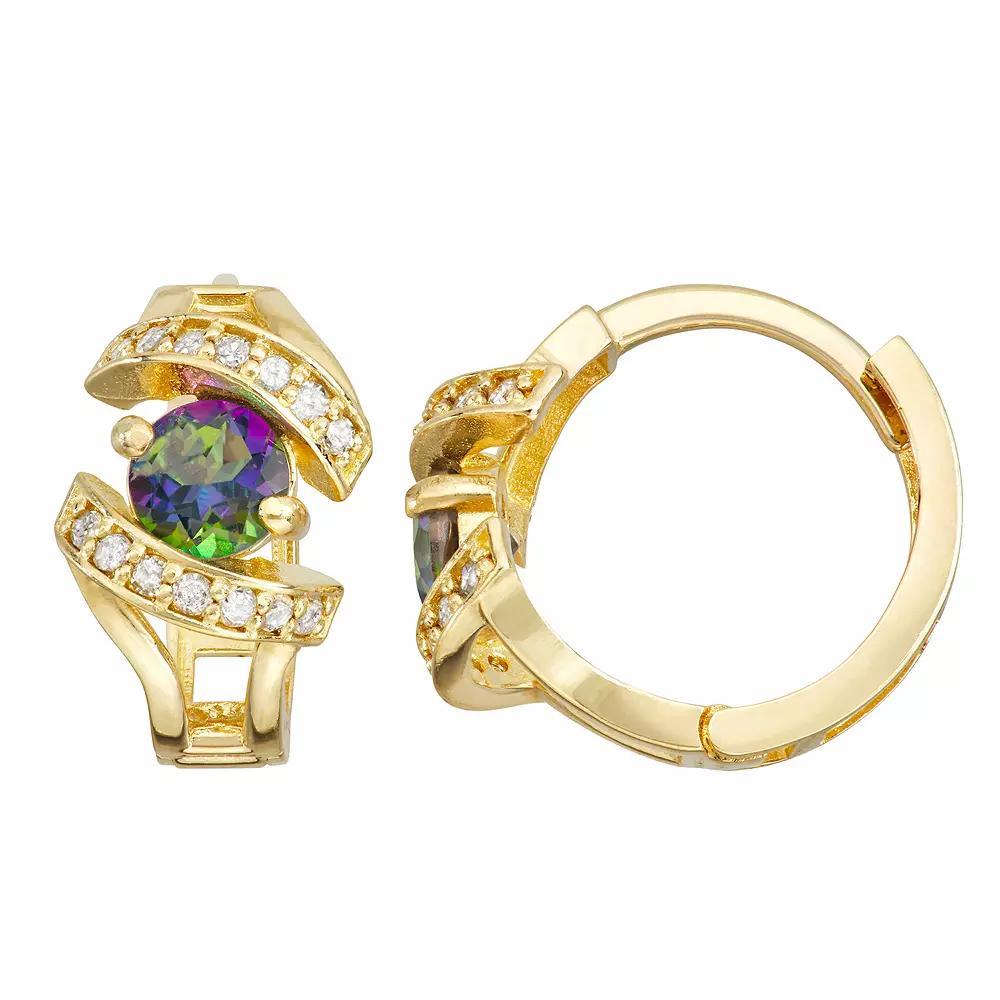 Tiara 10k Gold 1/6 Carat T.W. Diamond Mystic Topaz Huggie Hoop Earrings, Women's Product Image