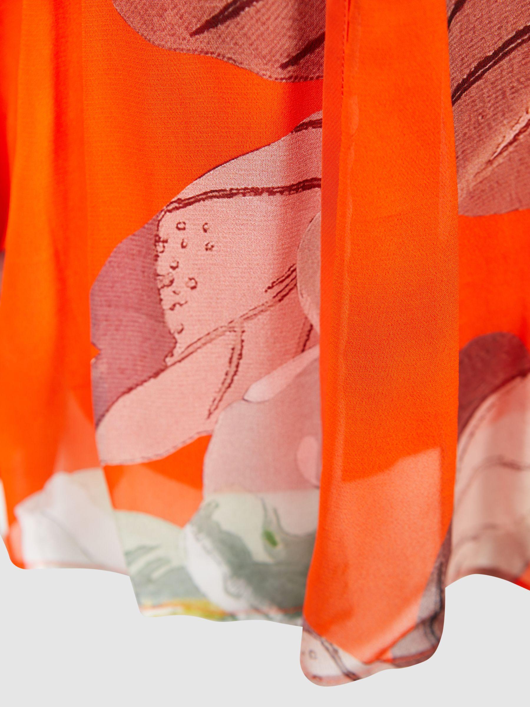 Florere Sheer Floral Tie Neck Blouse in Orange Product Image