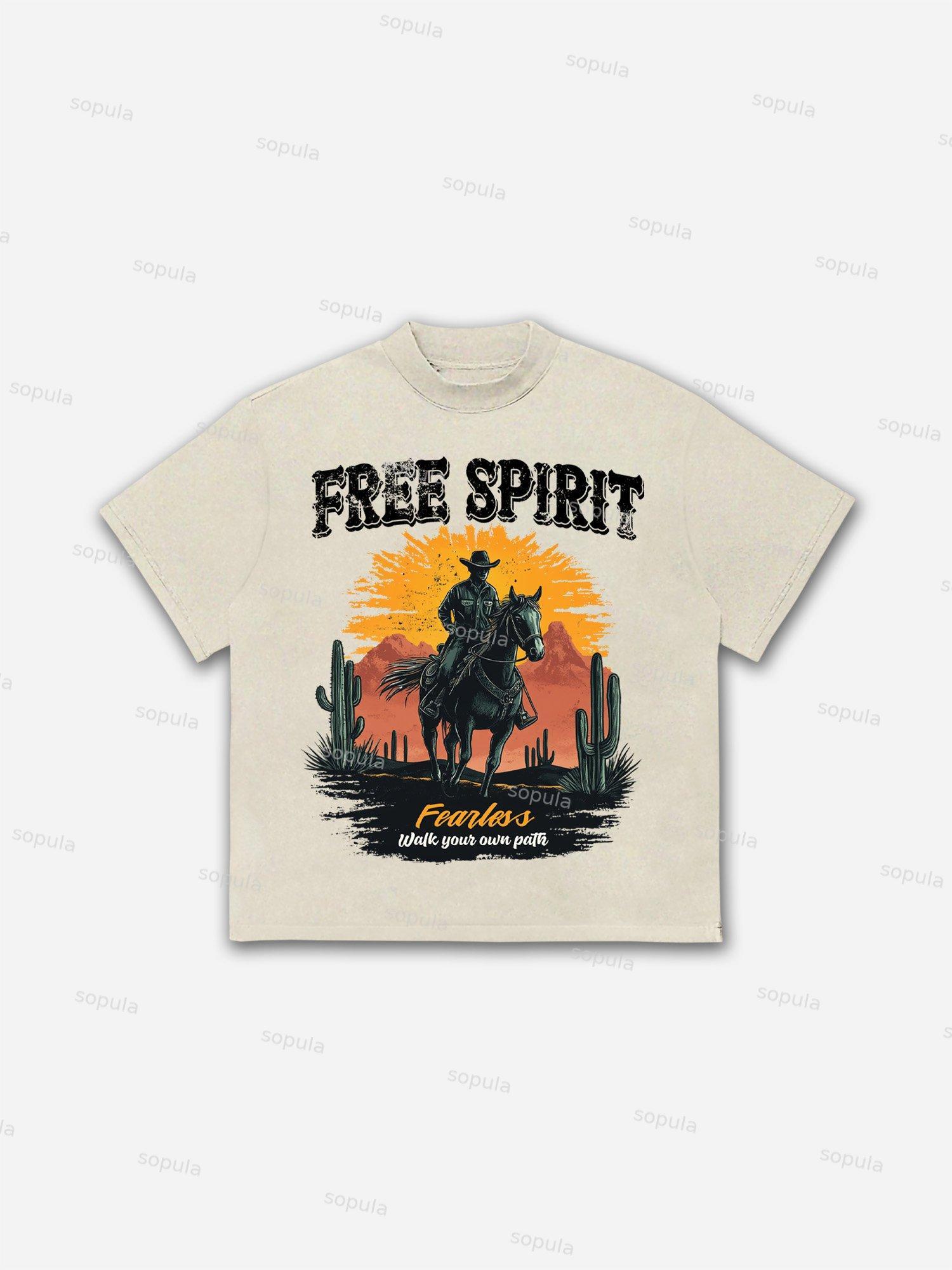 Free Spirit Vintage Western Cowboy Graphic Cotton T-shirt Product Image