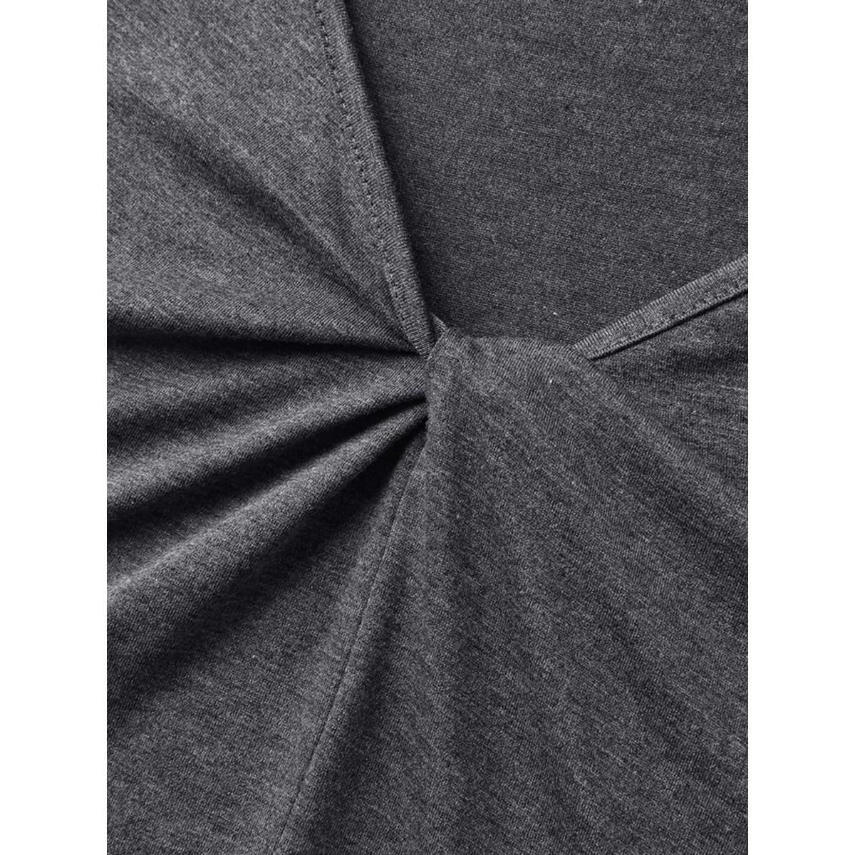 Plus Size Supersoft Cinched Neck Plain T-Shirt DimGray Women Twist Asymmetrical Neck Everyday-Casual T-shirts BloomChic 26/4X Product Image