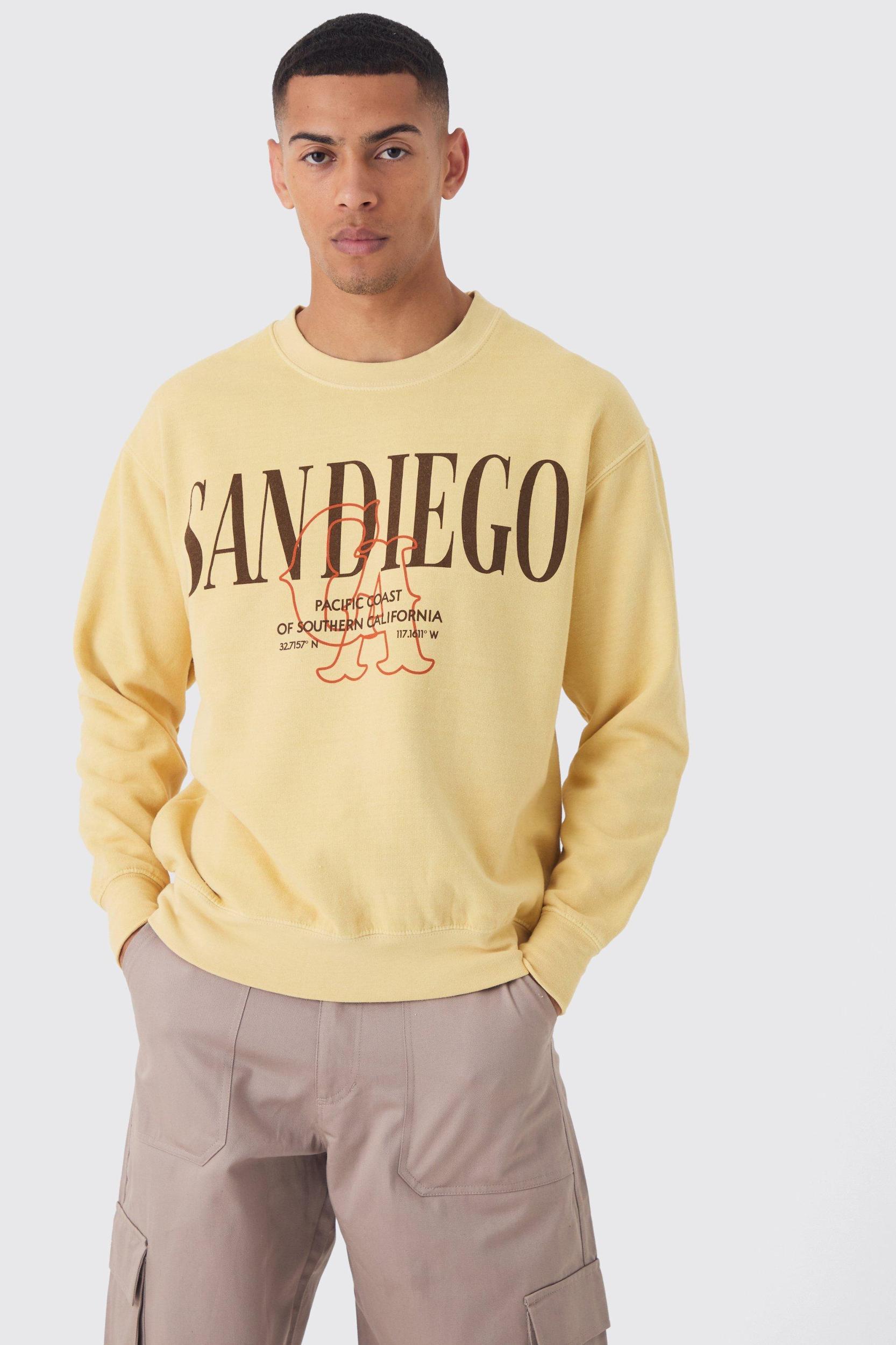 Regular Fit San Diego Graphic Washed Sweatshirt | boohooMAN USA Product Image