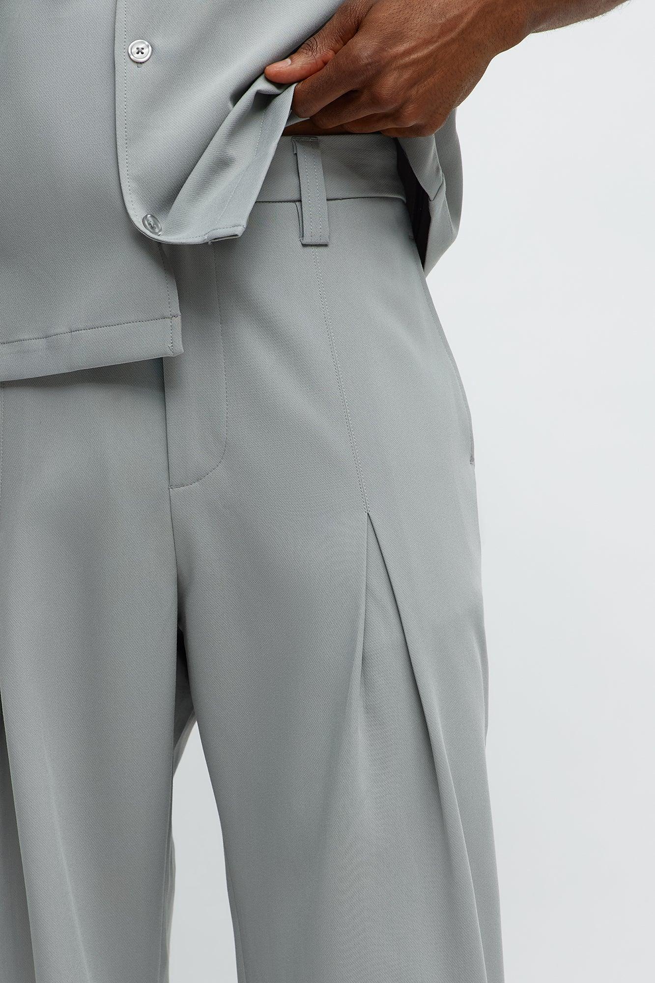 Ronan High Waisted Pleated Trousers - Grey Male Product Image