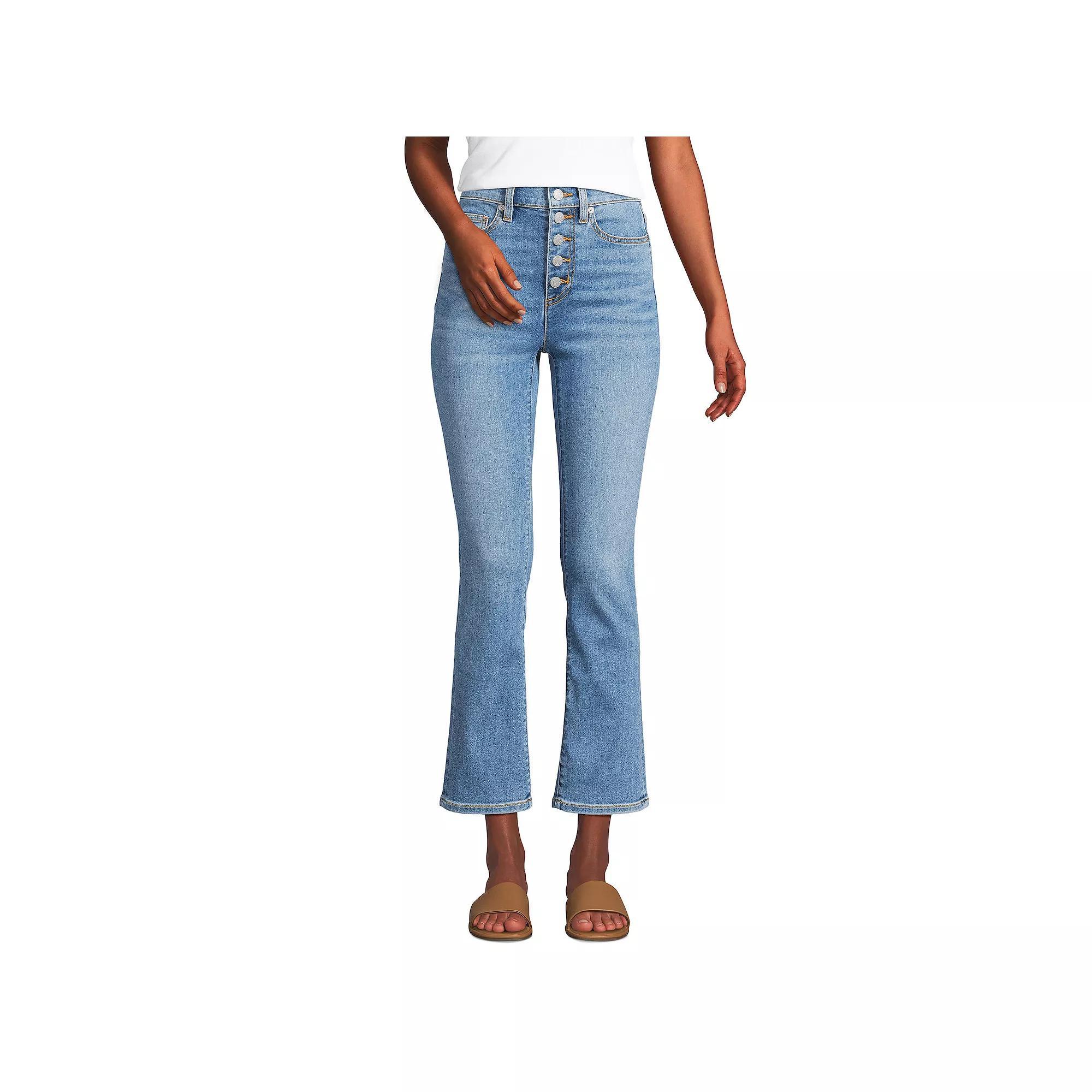 Women's Lands' End Recover High Rise Button Front Kick Flare Crop Jeans, Size: 12, Breeze Blue Wash Product Image