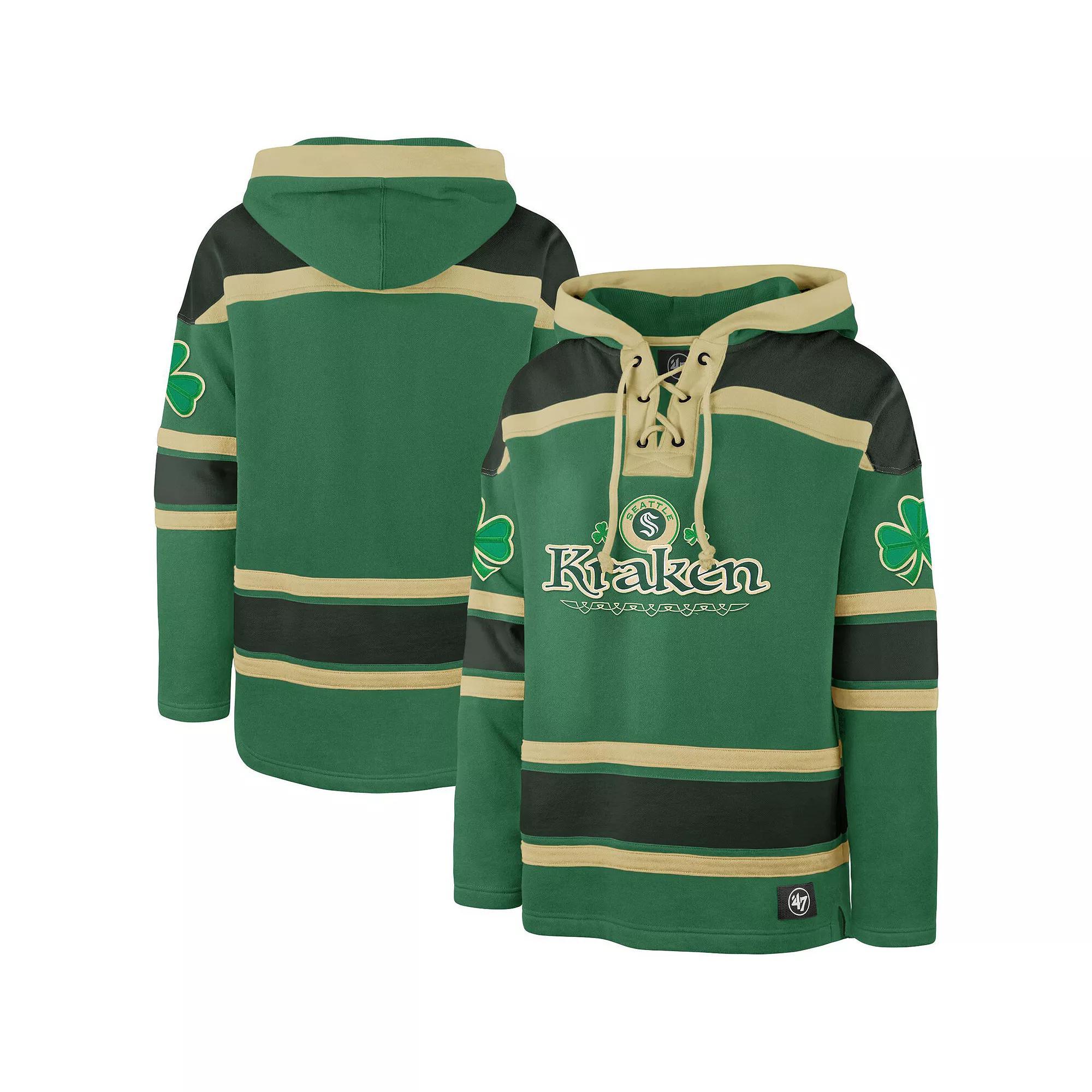 Men's '47  Kelly Green Seattle Kraken St. Patrick's Day McLucky Superior Lacer Pullover Hoodie, Size: Small, Krk Green Product Image