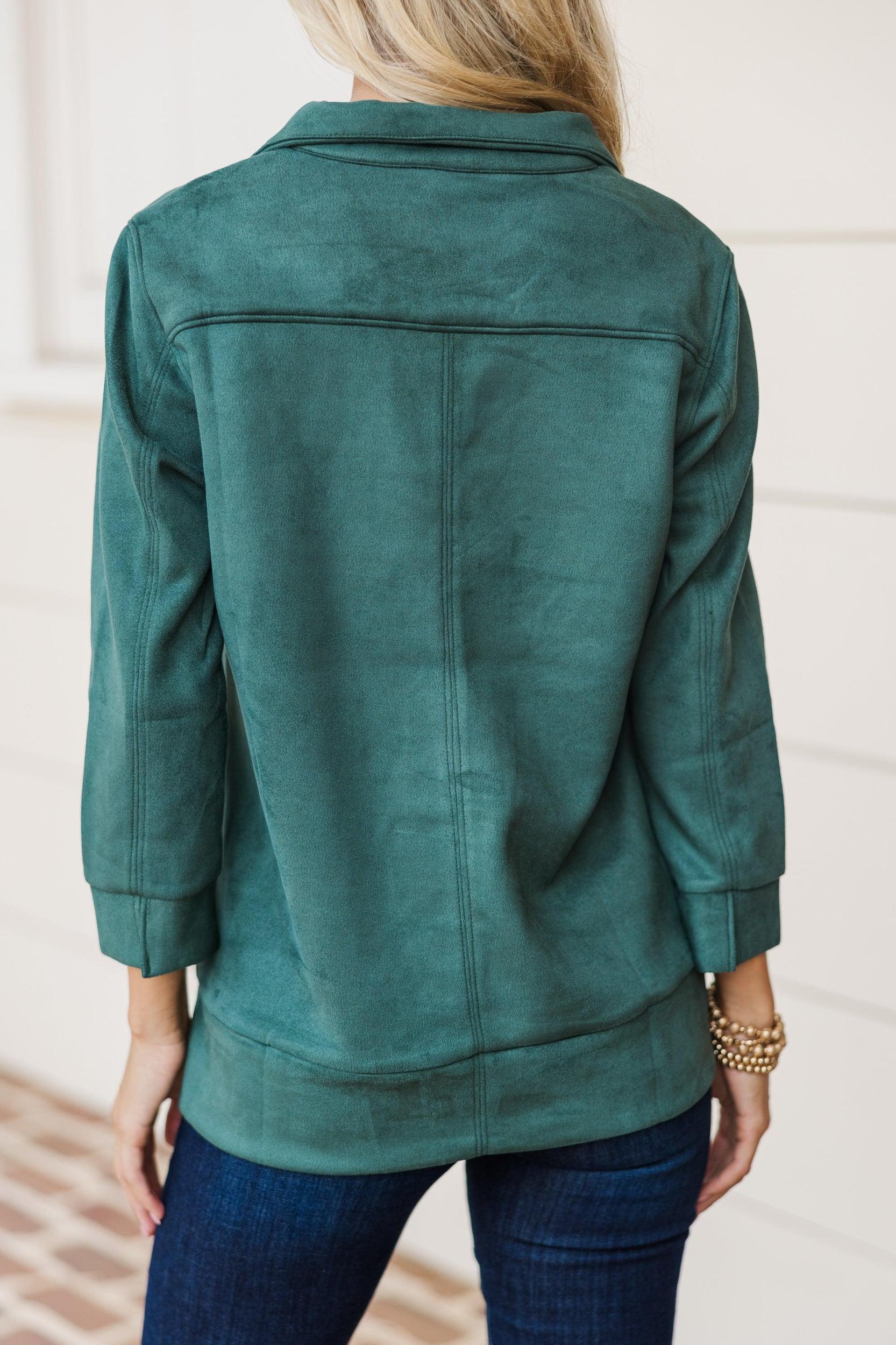 Never Forget Emerald Green Faux Suede Blouse Female Product Image