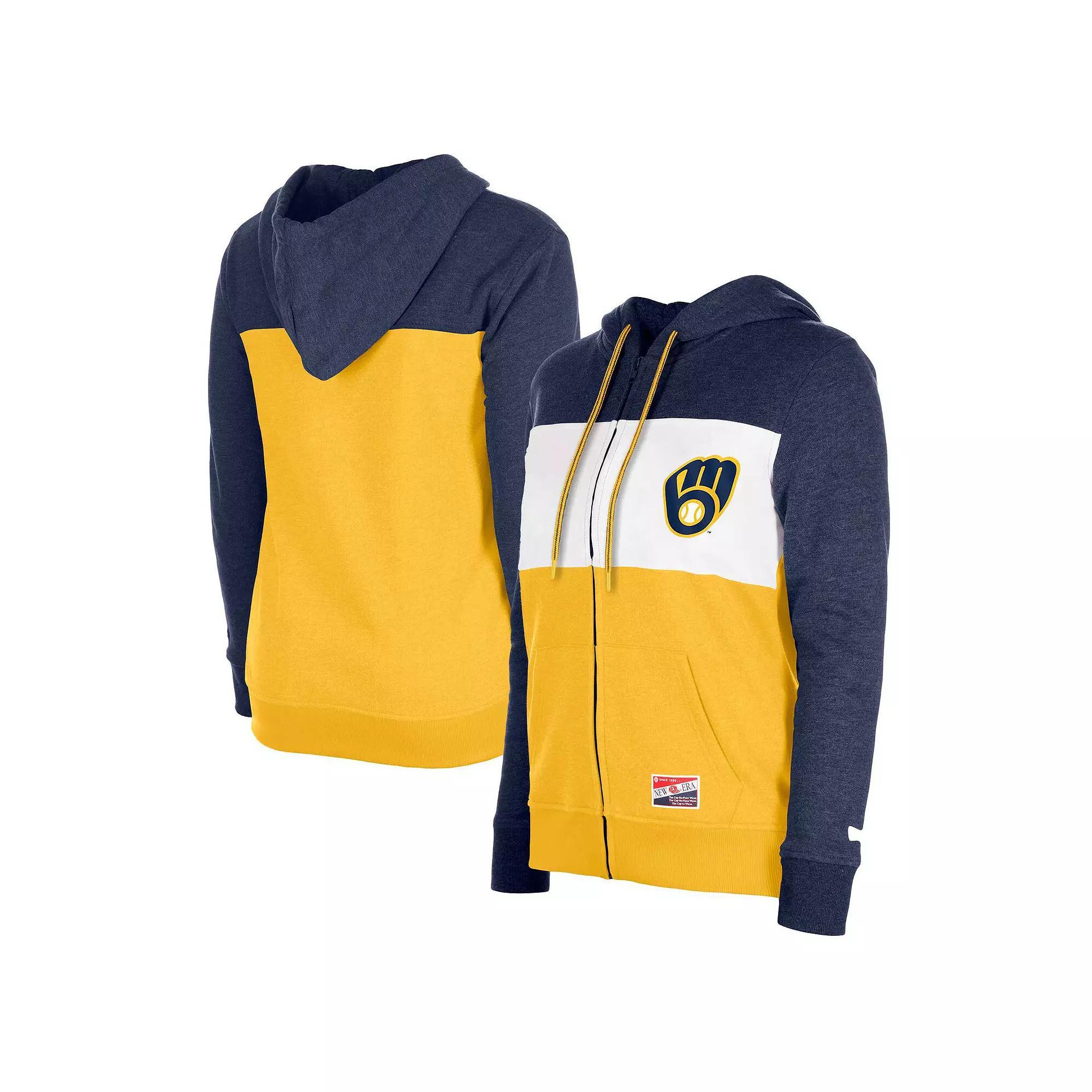 Womens New Era Milwaukee Brewers Color Block Full-Zip Hoodie Jacket Blue Product Image