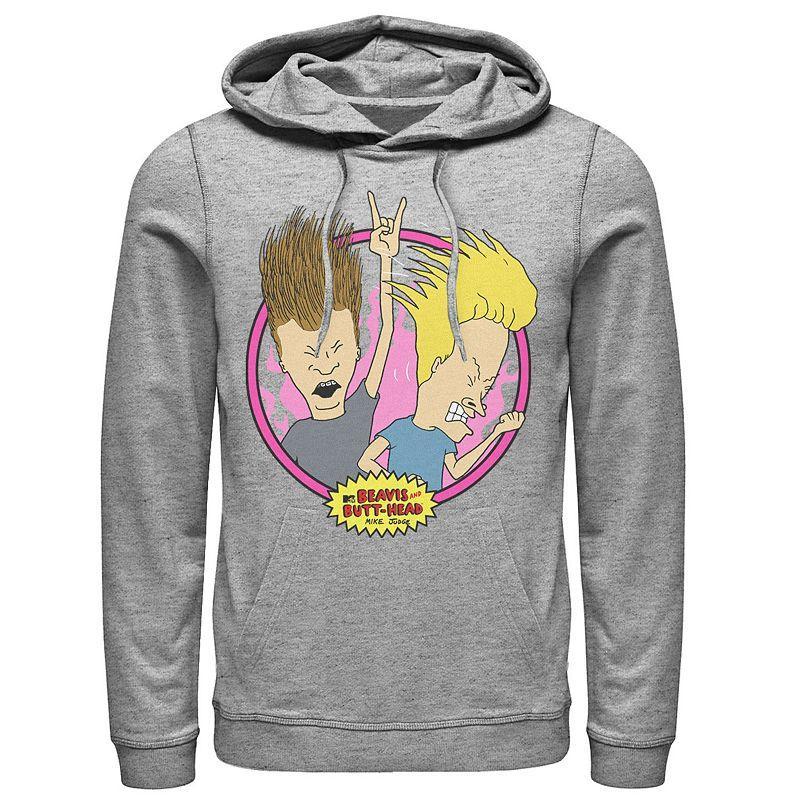 Men's Beavis And Butthead Rock N Roll Circle Portrait Hoodie, Size: Medium, Athletic Grey Product Image