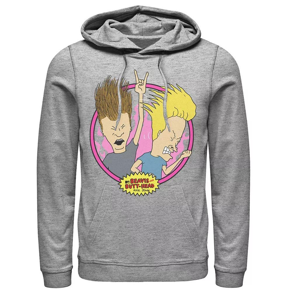 Men's Beavis And Butthead Rock N Roll Circle Portrait Hoodie, Size: Medium, Athletic Grey Product Image