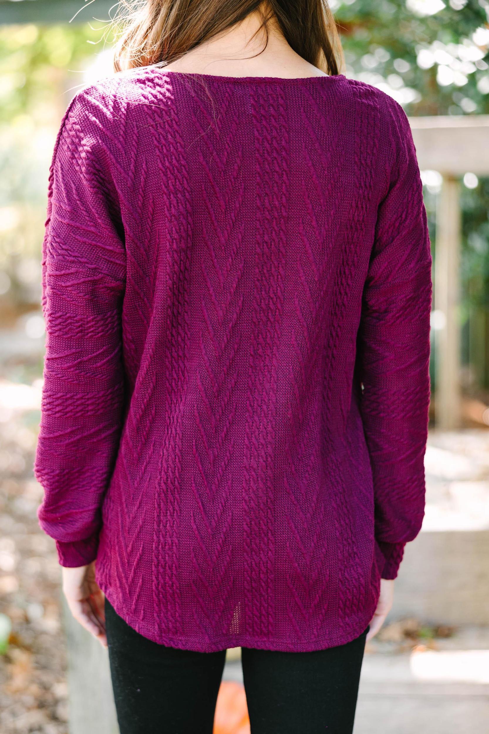 The Slouchy Wine Red Cable Knit Top Female Product Image
