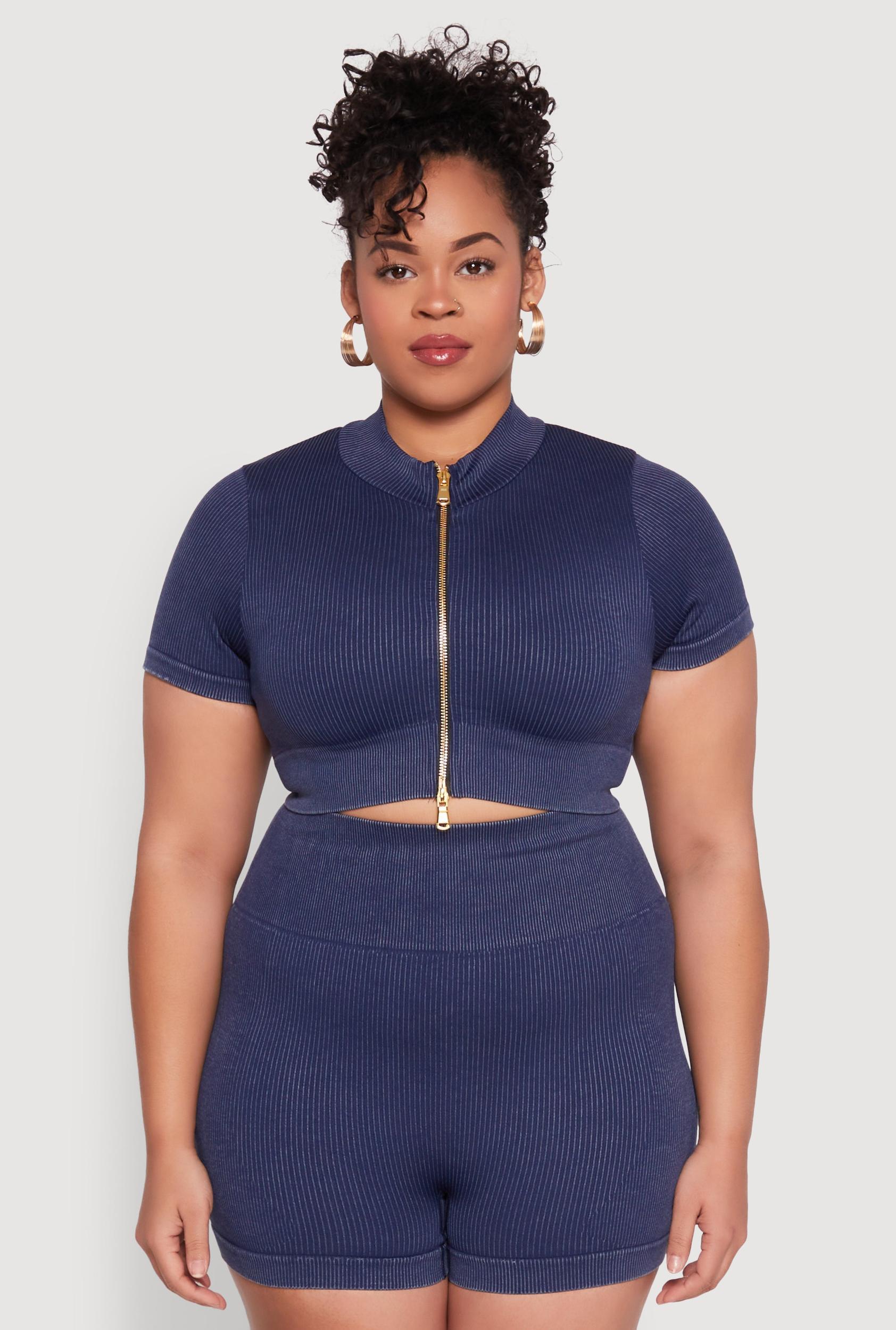 Womens Plus Size Daisy Mineral Wash Seamless Zip Front Top Product Image
