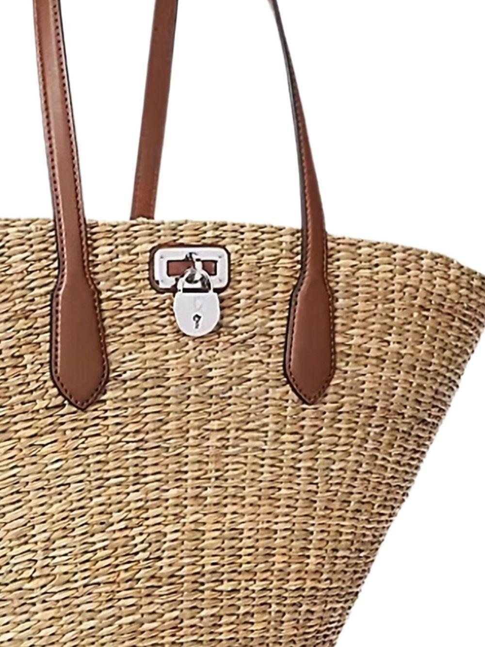 leather-trimmed straw tote bag Product Image