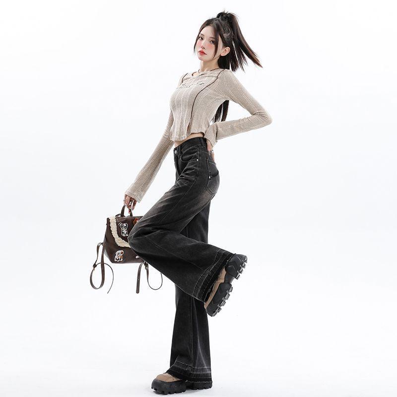 High Rise Washed Wide Leg Jeans (Various Designs) Product Image