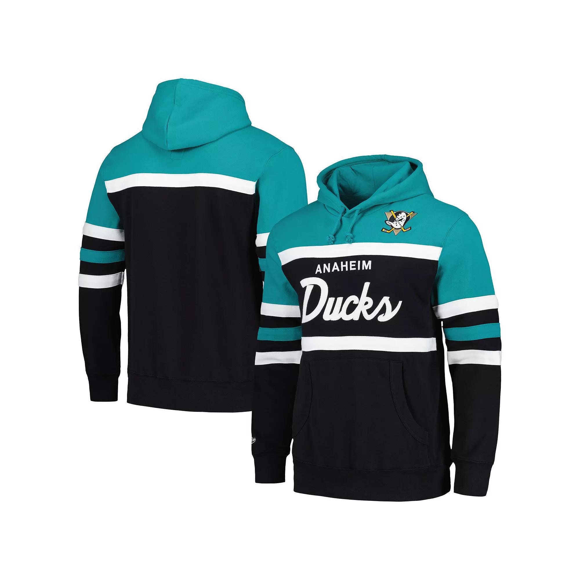 Men's Mitchell & Ness Black/Teal Anaheim Ducks Head Coach Pullover Hoodie, Size: XL, Dks Black Product Image