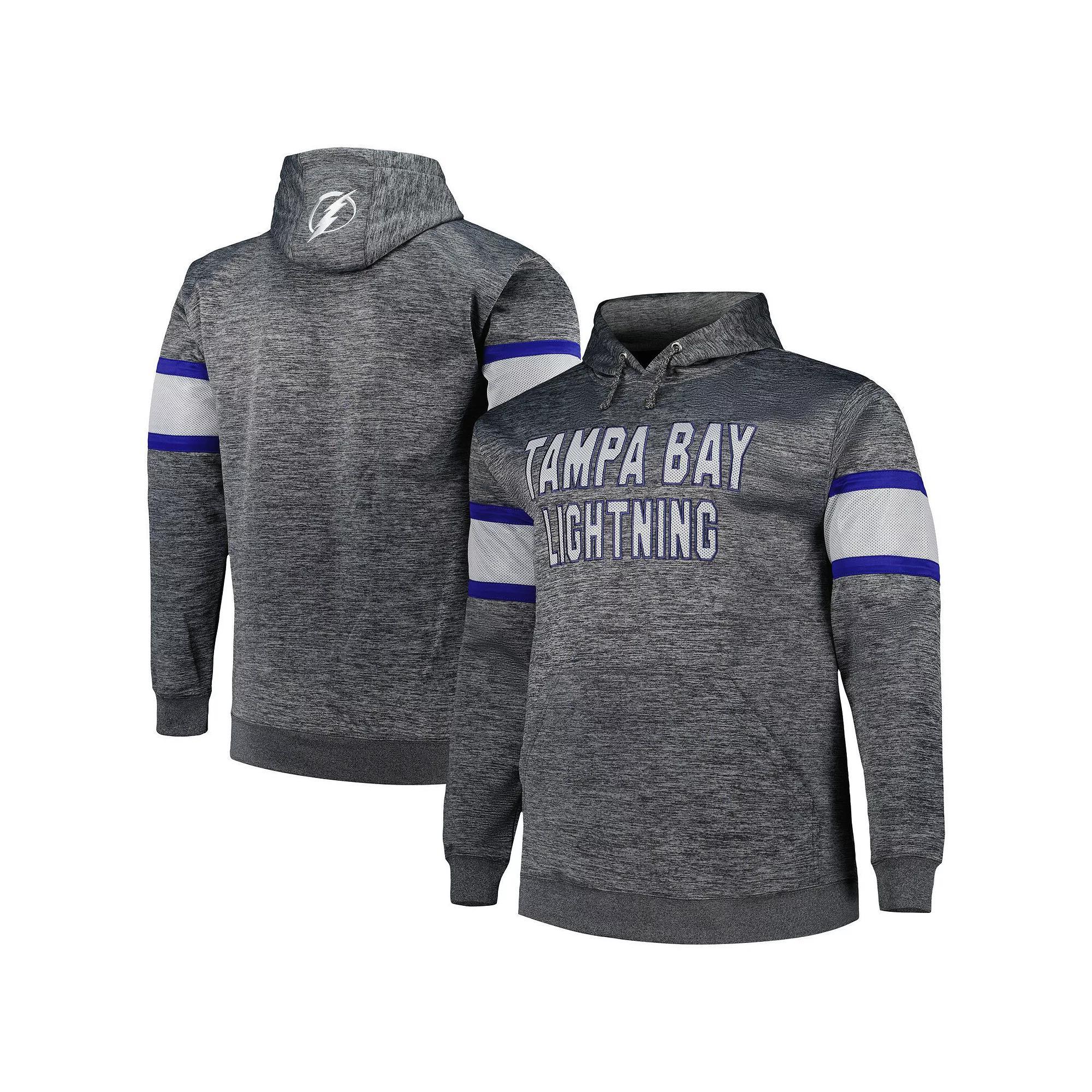 Men's Heather Charcoal Tampa Bay Lightning Big & Tall Stripe Pullover Hoodie, Size: 5XLT, Lgh Charco Product Image