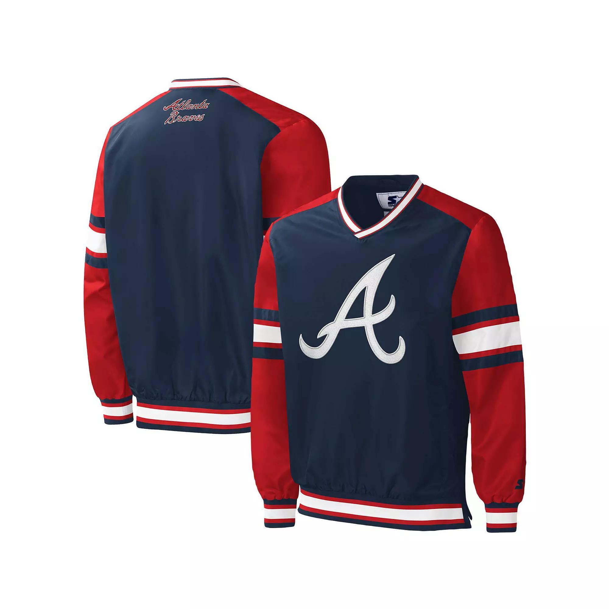 Men's Starter Navy Atlanta Braves Yardline Pullover Windbreaker, Size: Small, Blue Product Image