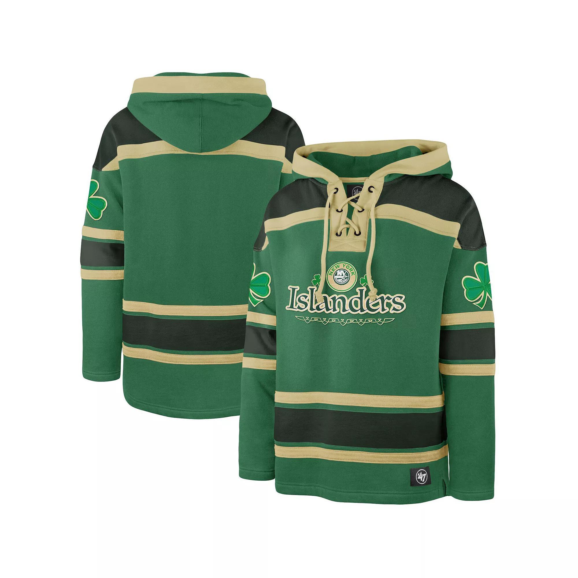 Men's '47  Kelly Green New York Islanders St. Patrick's Day McLucky Superior Lacer Pullover Hoodie, Size: Medium, Isl Green Product Image