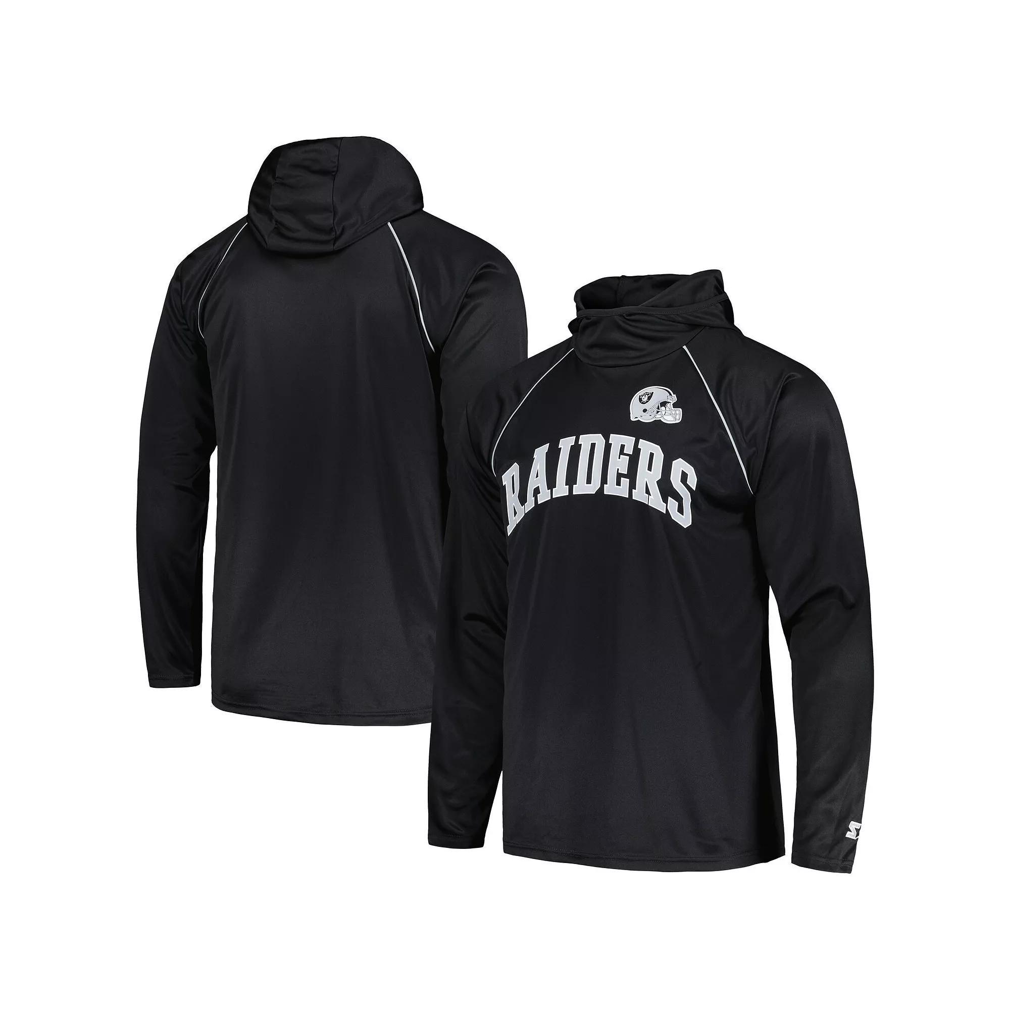 Men's Starter Black Las Vegas Raiders Gridiron Classics Throwback Raglan Long Sleeve Hooded T-Shirt, Size: Small, Lvr Black Product Image