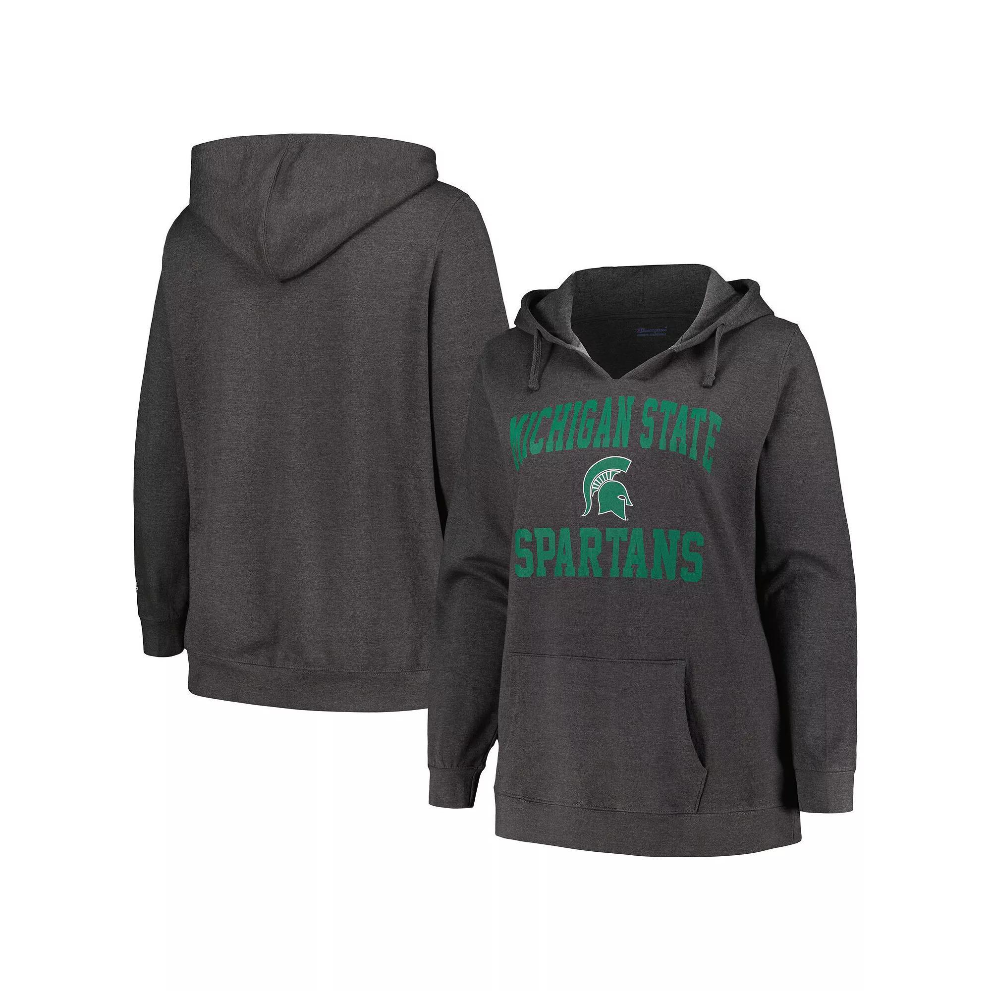 Women's Champion Heather Charcoal Michigan State Spartans Plus Size Heart & Soul Notch Neck Pullover, Size: 1XL Product Image