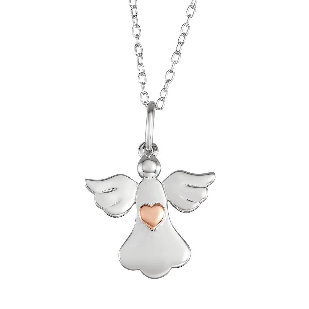 My Shield My Strength Sterling Silver Angel Pendant, Women's, Size: 18", Two Tone Product Image