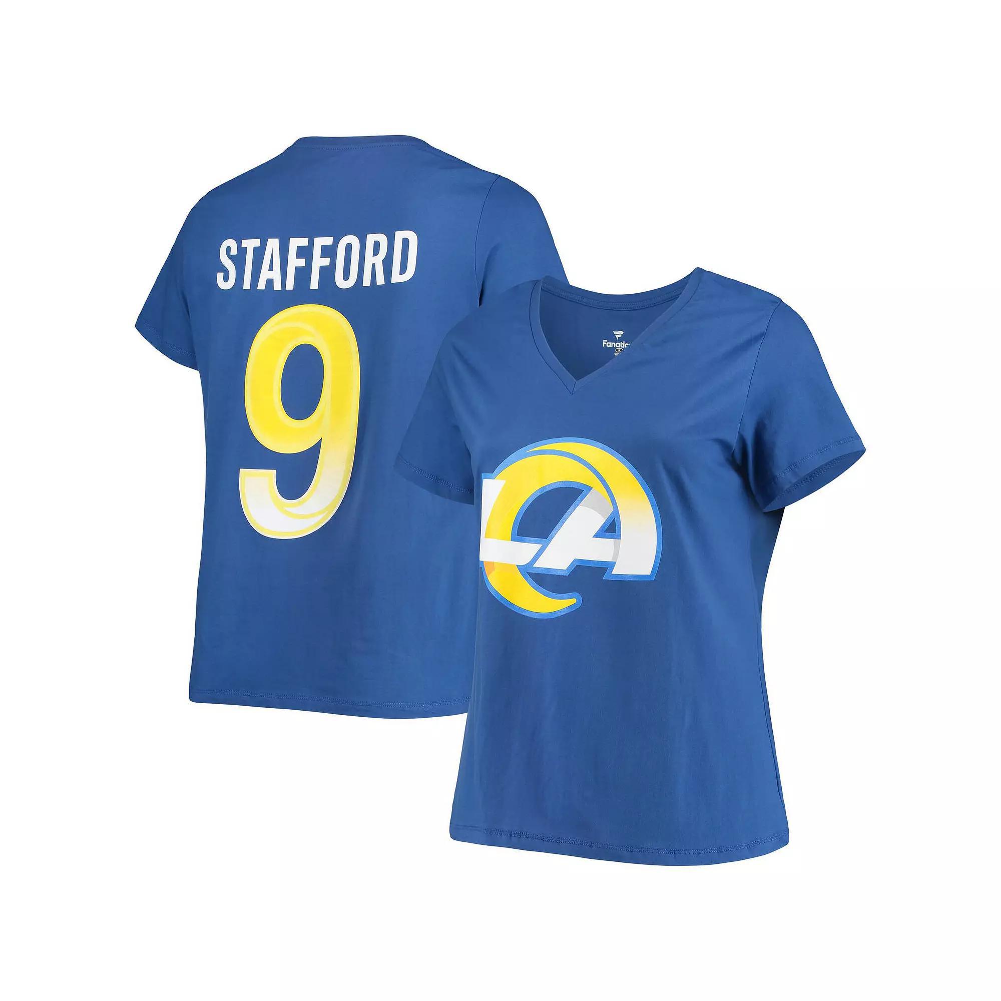 Women's Fanatics Branded Matthew Stafford Royal Los Angeles Rams Plus Size Player Name & Number V-Neck T-Shirt, Size: 1XL, Blue Product Image