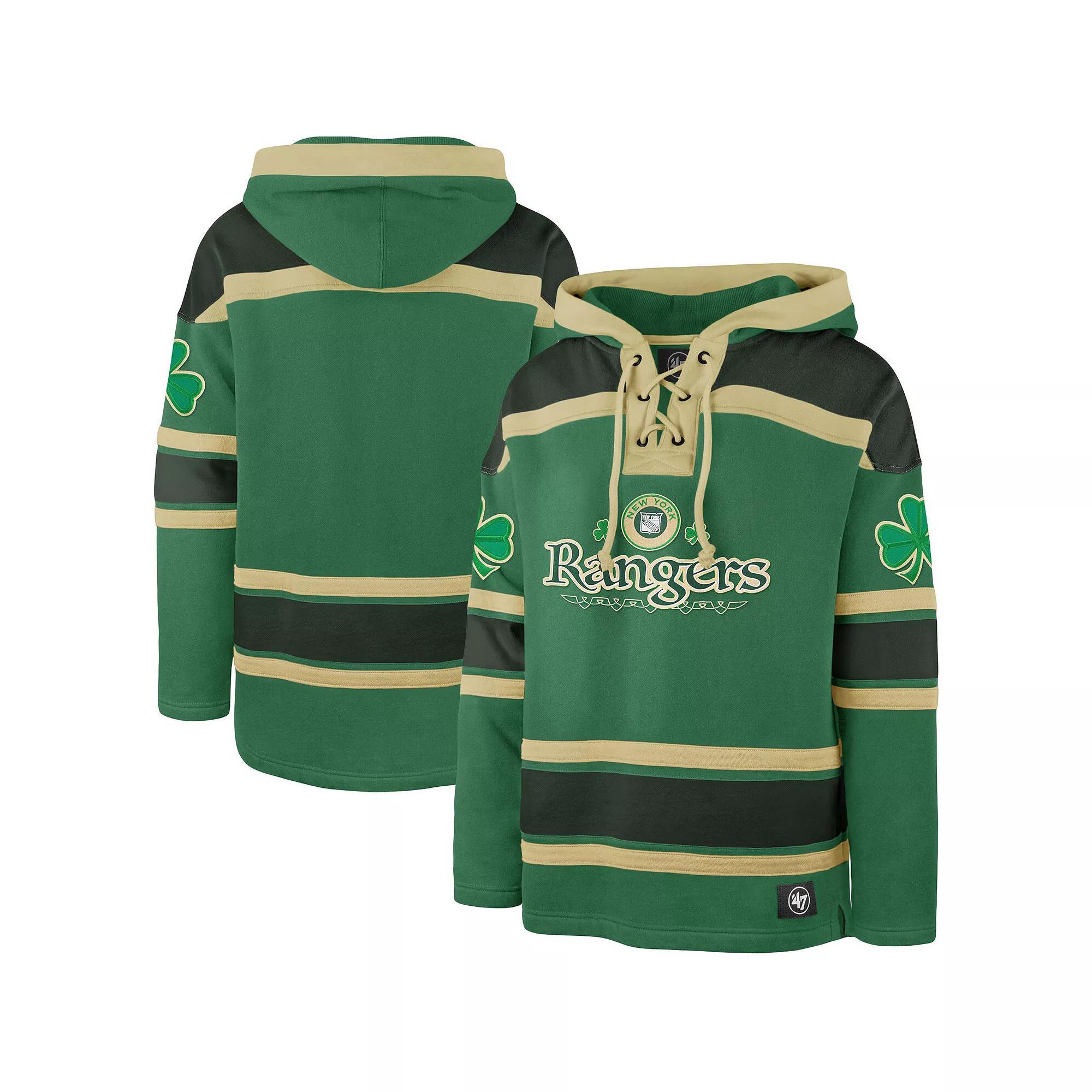 Men's '47  Kelly Green New York Rangers St. Patrick's Day McLucky Superior Lacer Pullover Hoodie, Size: Medium, Ran Green Product Image