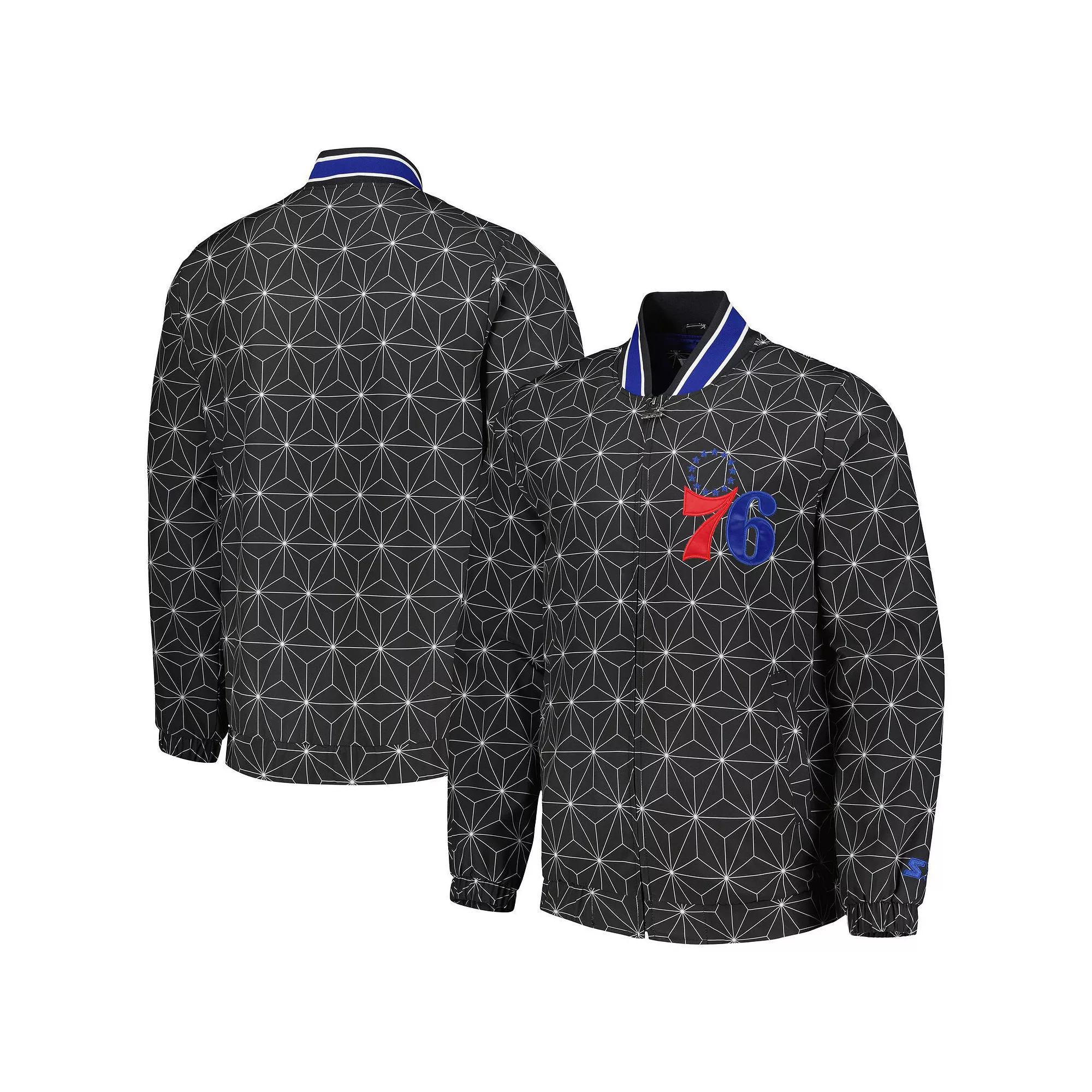 Men's Starter Black Philadelphia 76ers In-Field Play Fashion Satin Full-Zip Varsity Jacket, Size: Large, 76r Black Product Image