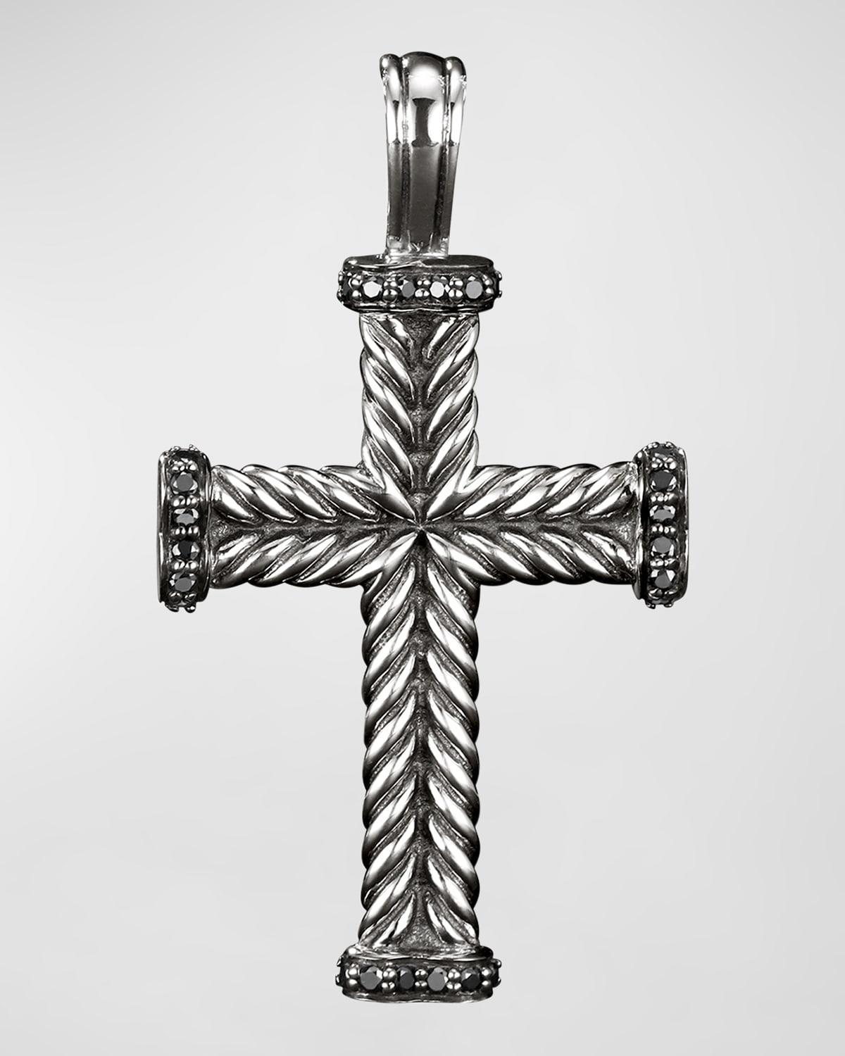 David Yurman Mens Chevron Cross Pendant in Sterling Silver with Black Diamonds, 33.5mm Product Image