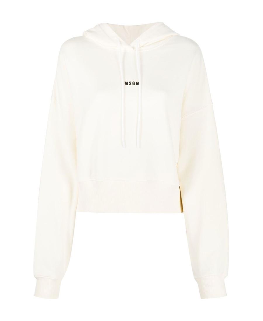 MSGM Cropped Logo-print Hoodie In White Product Image