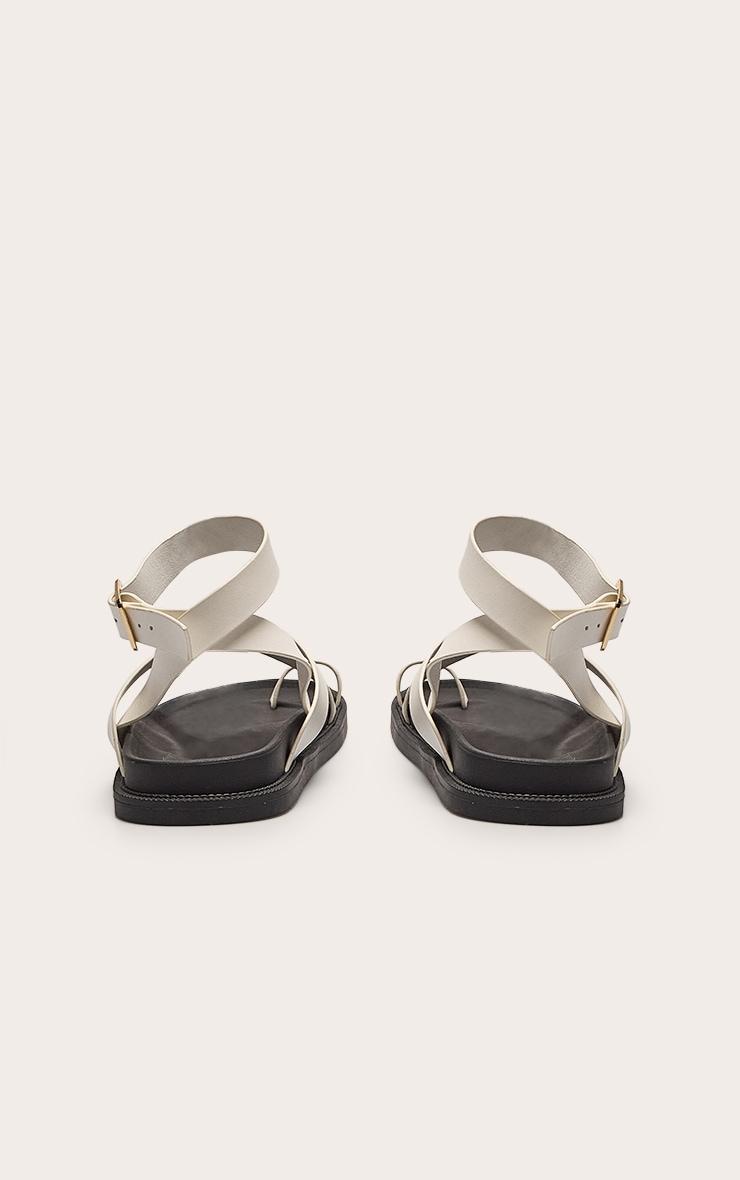 Cream Pu Round Toe Gold Toe Loop Strappy Footbed Sandals Product Image