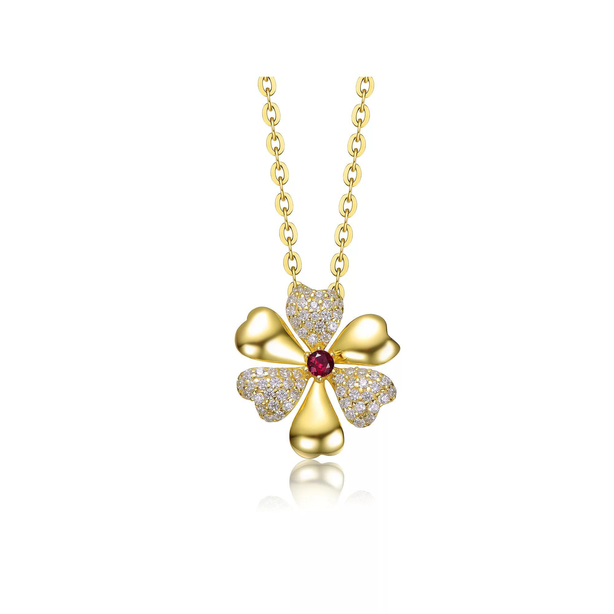 14k Gold Plated Pave Flower Pendant Necklace, Womens Gold Tone Product Image