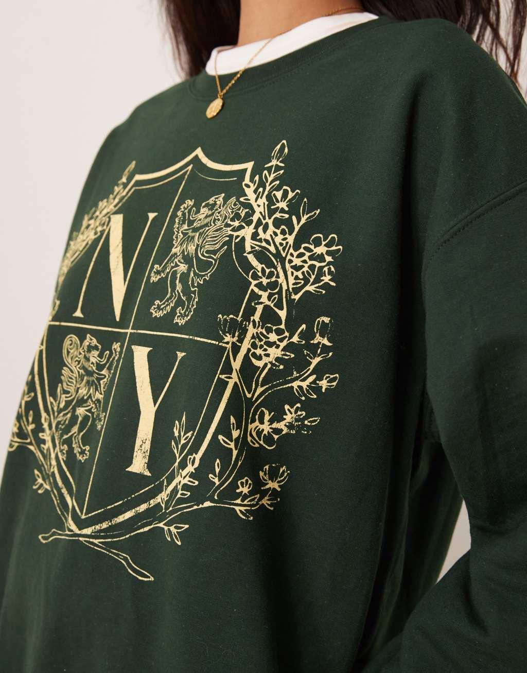 Miss Selfridge New York graphic sweatshirt in green Product Image
