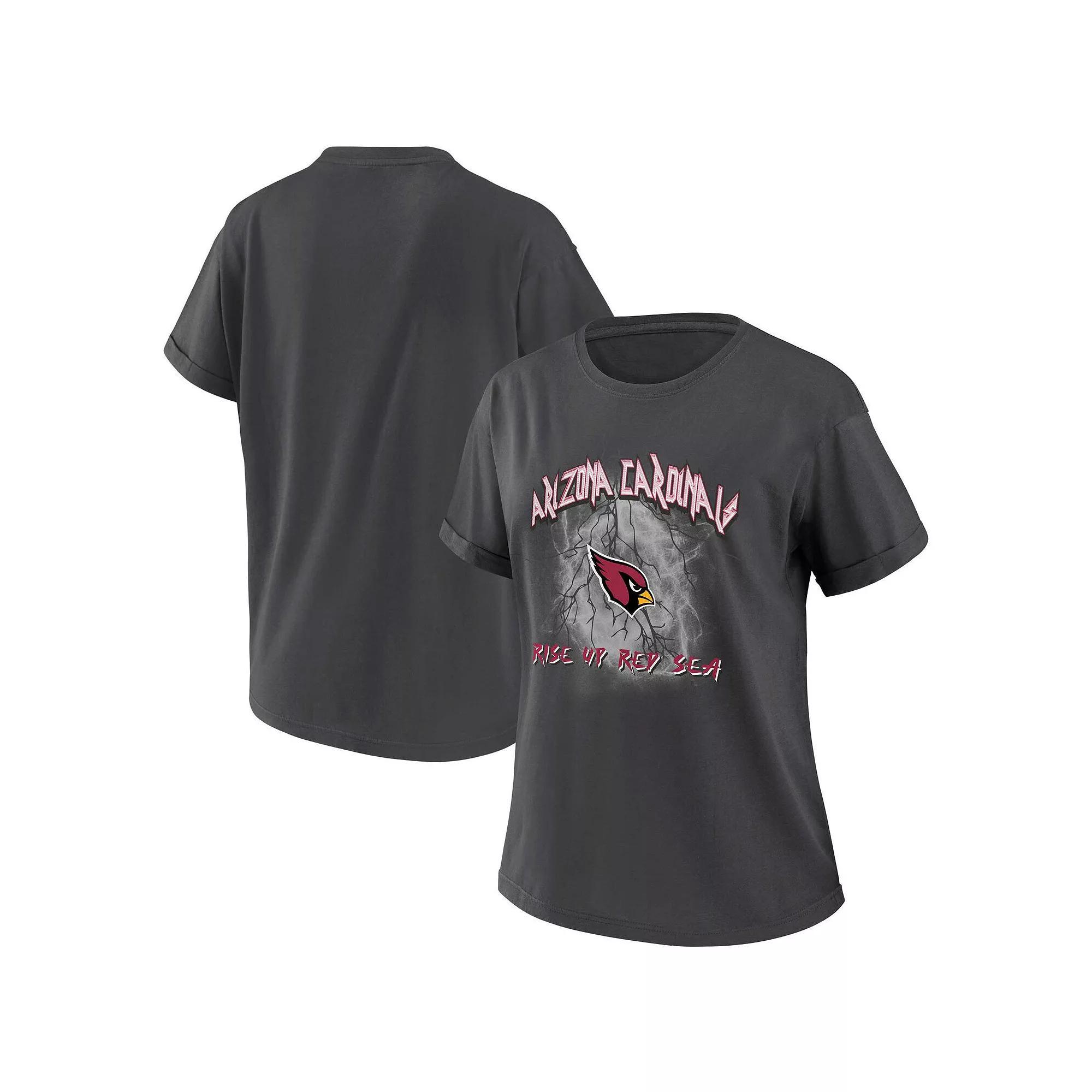 Women's WEAR by Erin Andrews Charcoal Arizona Cardinals Boyfriend T-Shirt, Size: Small Product Image