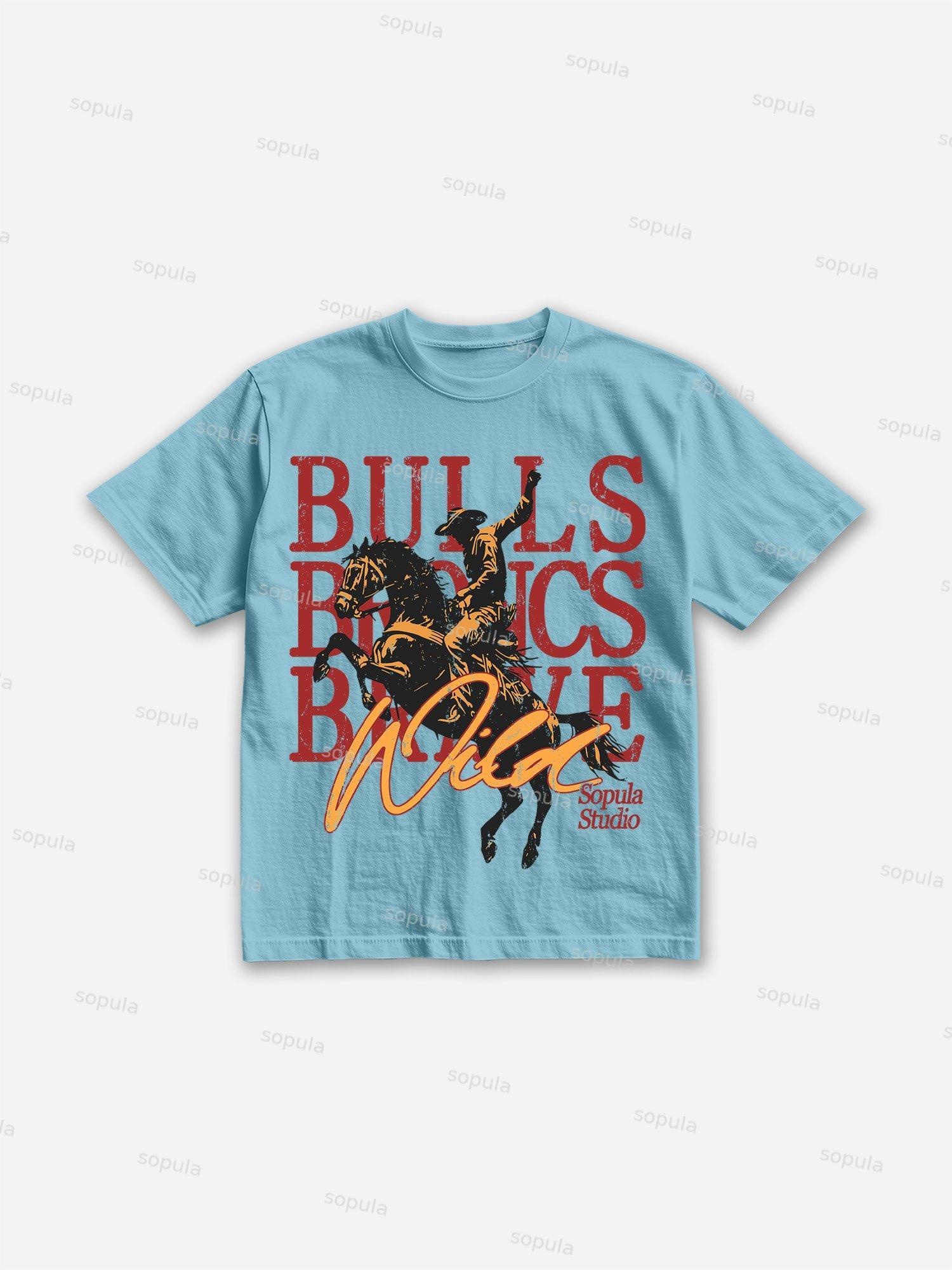 Cowboy Rodeo Bulls Broncs Brave Print Cotton T-shirt Product Image