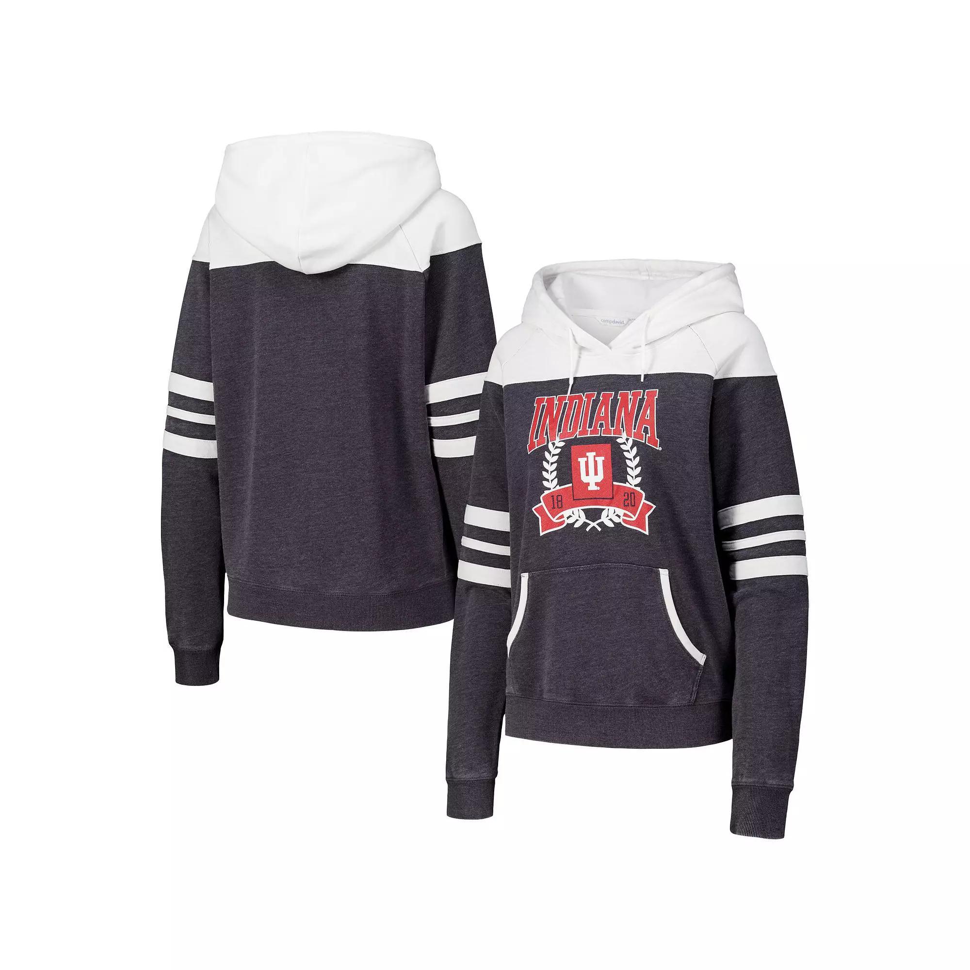 Womens Charcoal Indiana Hoosiers Blitz Striped Blocked Raglan Pullover Hoodie Product Image