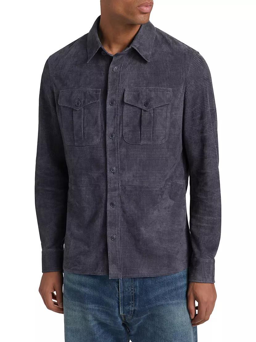 Plaid Suede Button-Front Shirt Jacket Product Image