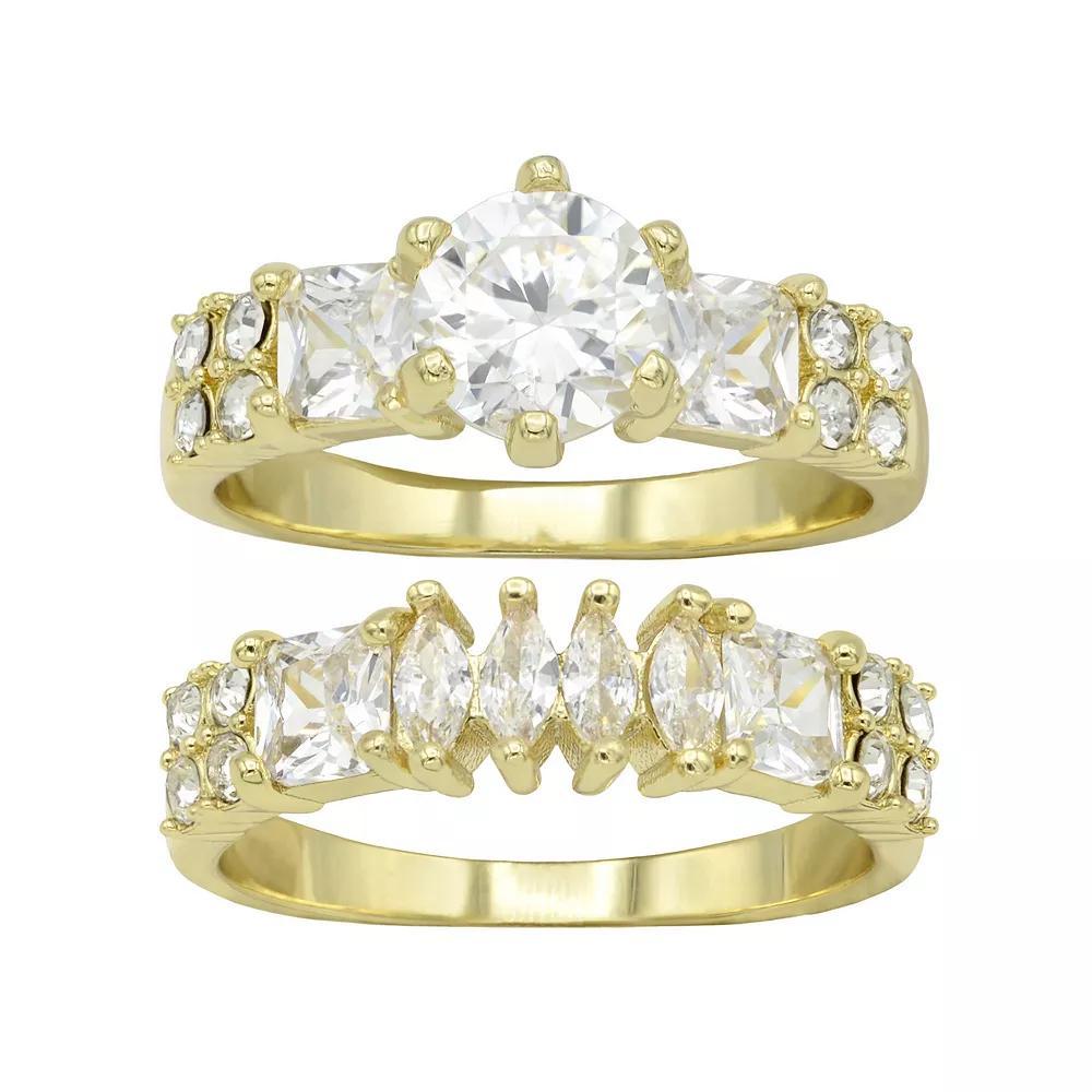 City Luxe Gold Tone Cubic Zirconia Crystal Engagement Ring Set, Women's, Size: 9 Product Image