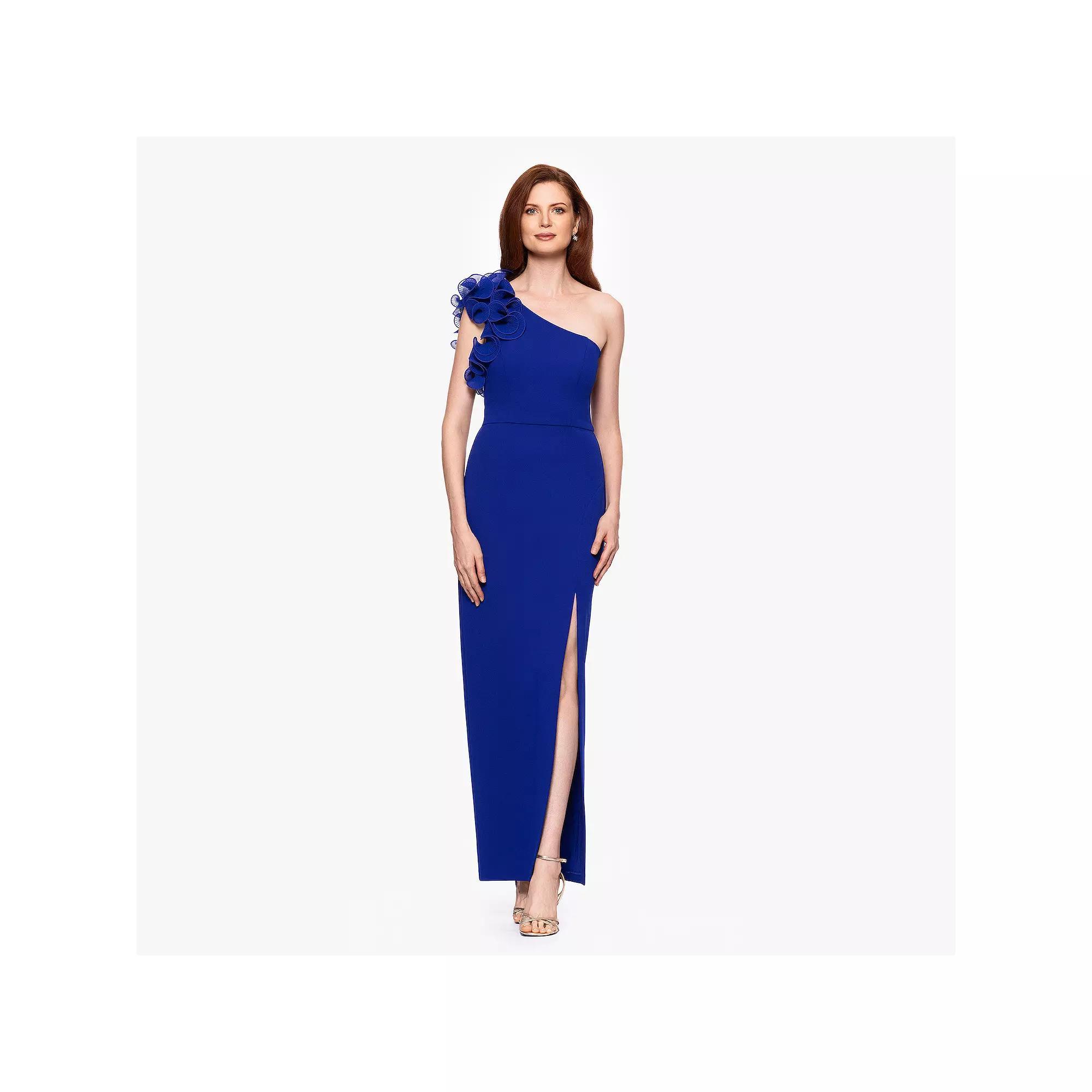 Womens X Evenings One-Shoulder Ruffle Scuba Crepe Gown Product Image