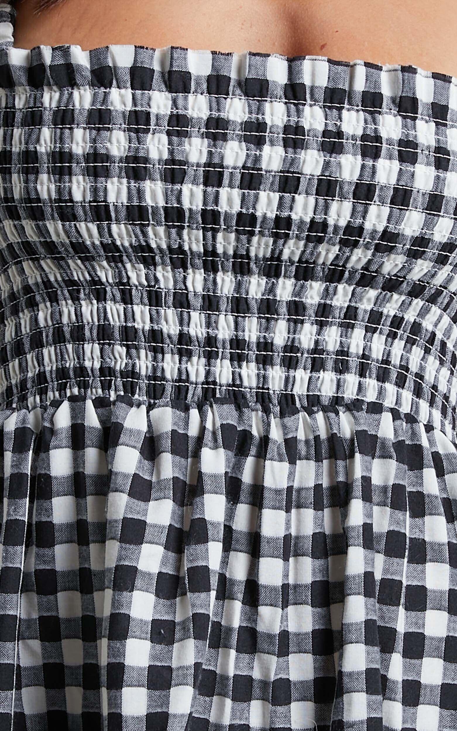 Wilda Mini Dress - Shirred Tiered Dress in Black and White Check Product Image