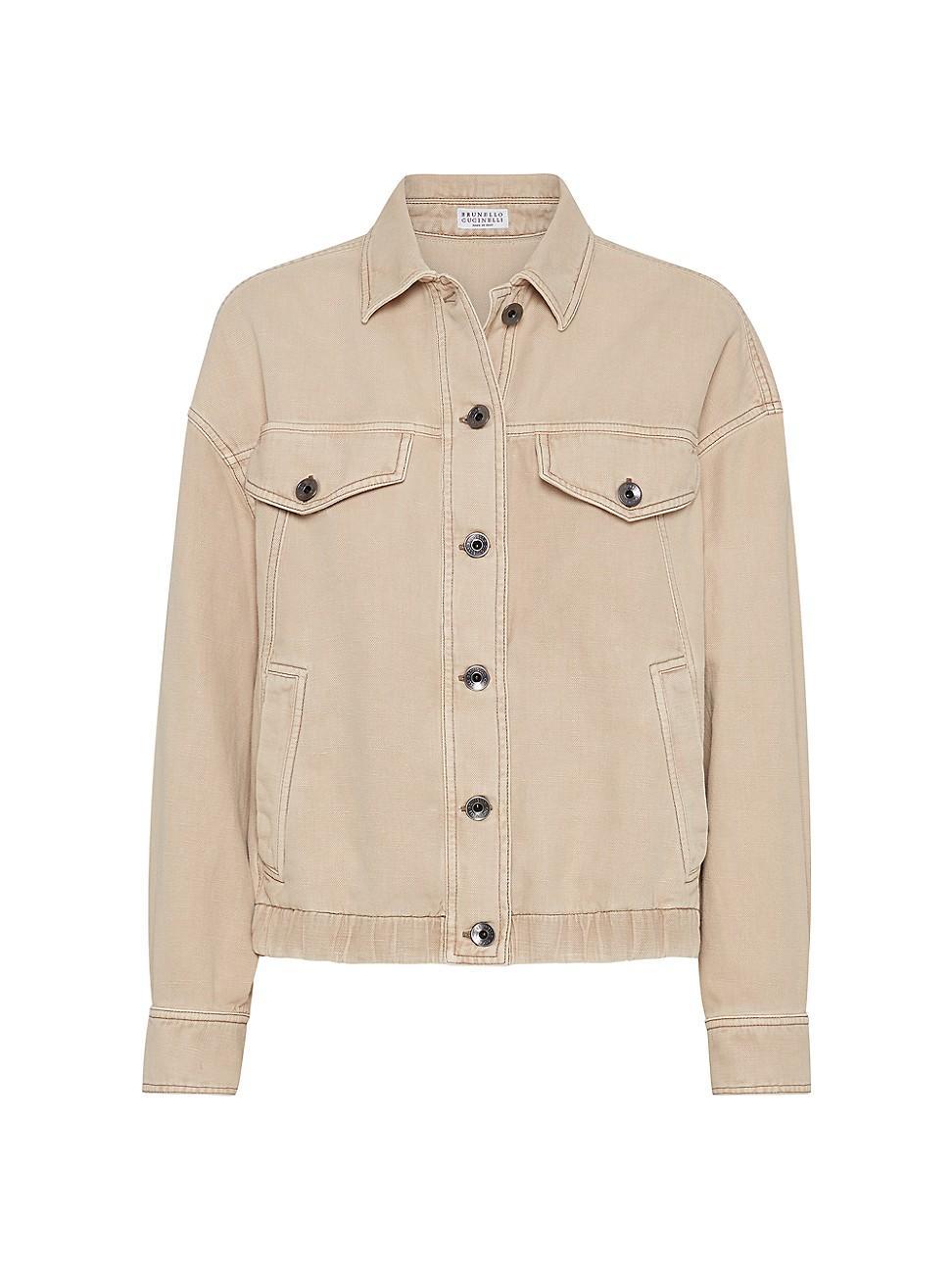 Womens Garment Dyed Cotton and Linen Cover Four Pocket Jacket with Monili Product Image