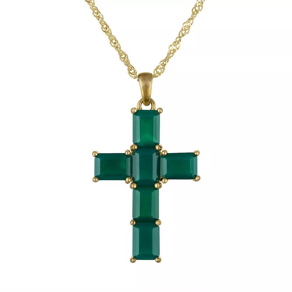 Designs by Gioelli Gold Over Sterling Silver Green Chalcedony Cross Pendant Necklace, Womens Gold Tone Product Image