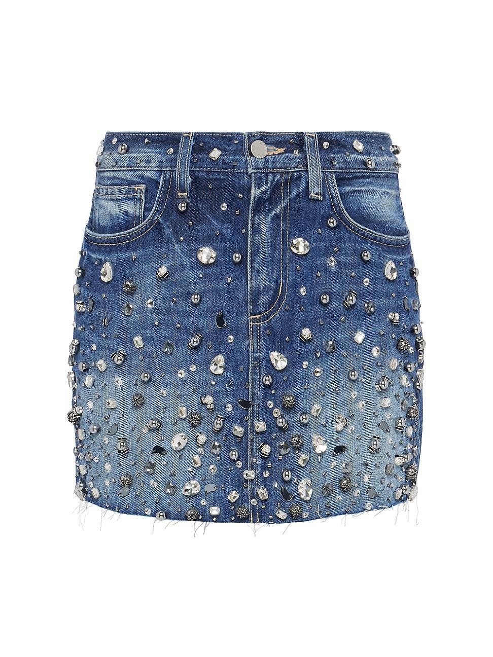 Womens Paris Embellished Denim Miniskirt Product Image