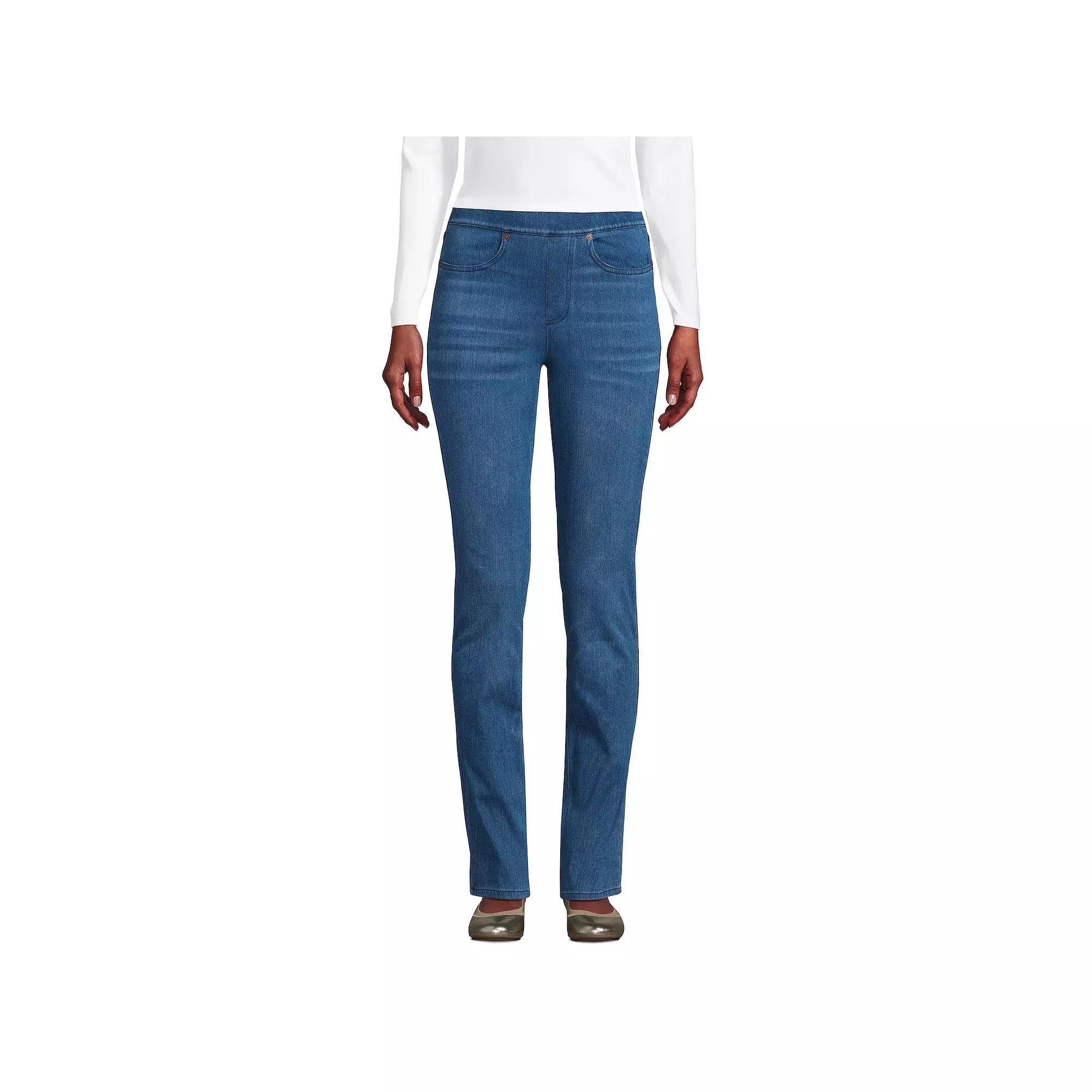 Petite Lands' End Starfish Mid-Rise Pull-On Straight Jeans, Women's, Size: Medium Petite, Medium  Blue Product Image