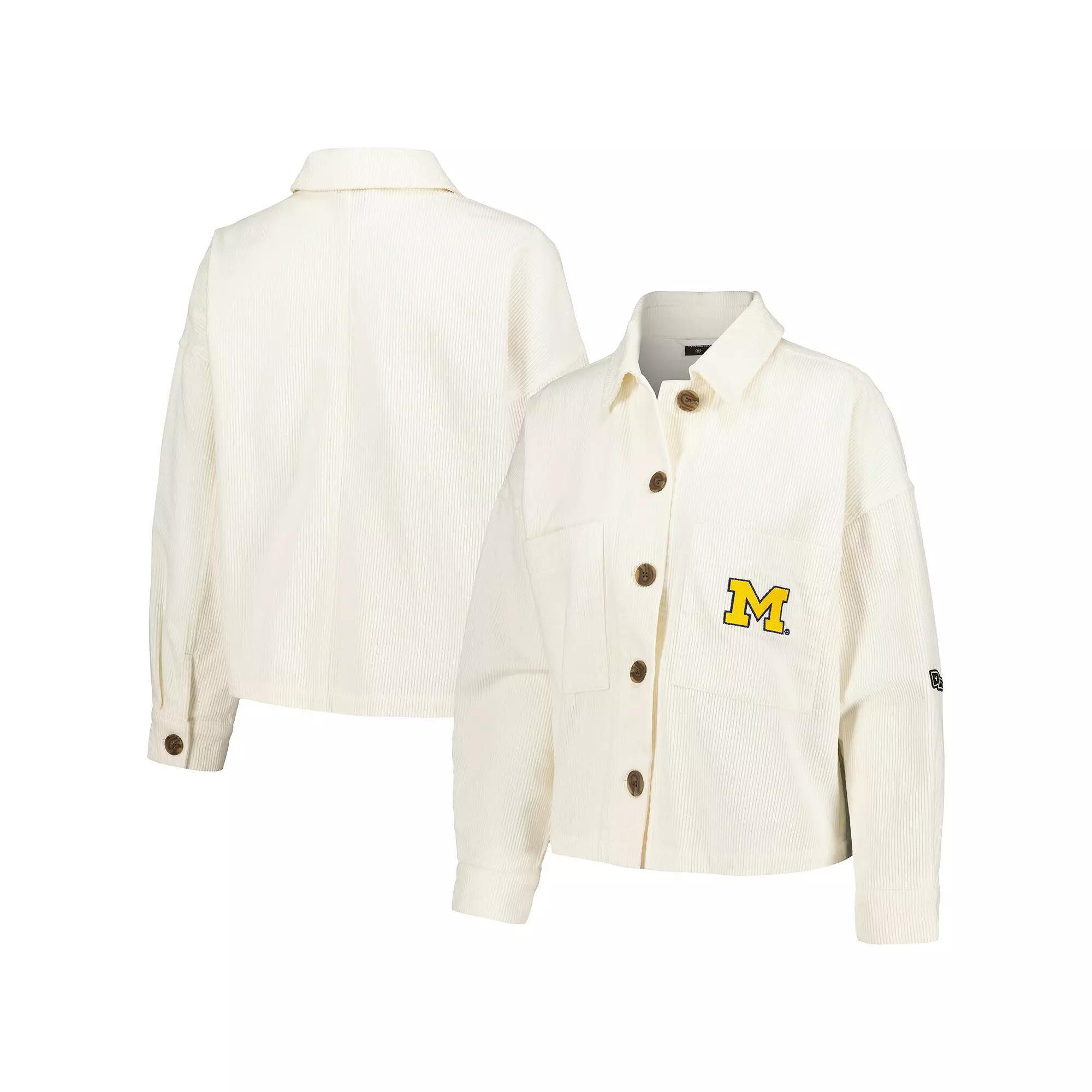 Women's Hype and Vice White Michigan Wolverines Corduroy Button-Up Jacket, Size: Large Product Image