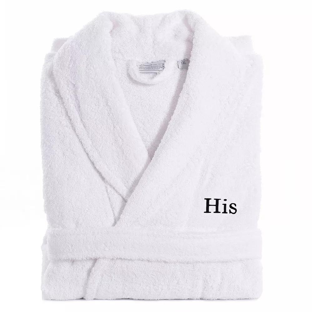 Men's Linum Home Textiles Turkish Cotton Embroidered ''His'' Terry Bathrobe, Size: Large/XS, Black Product Image