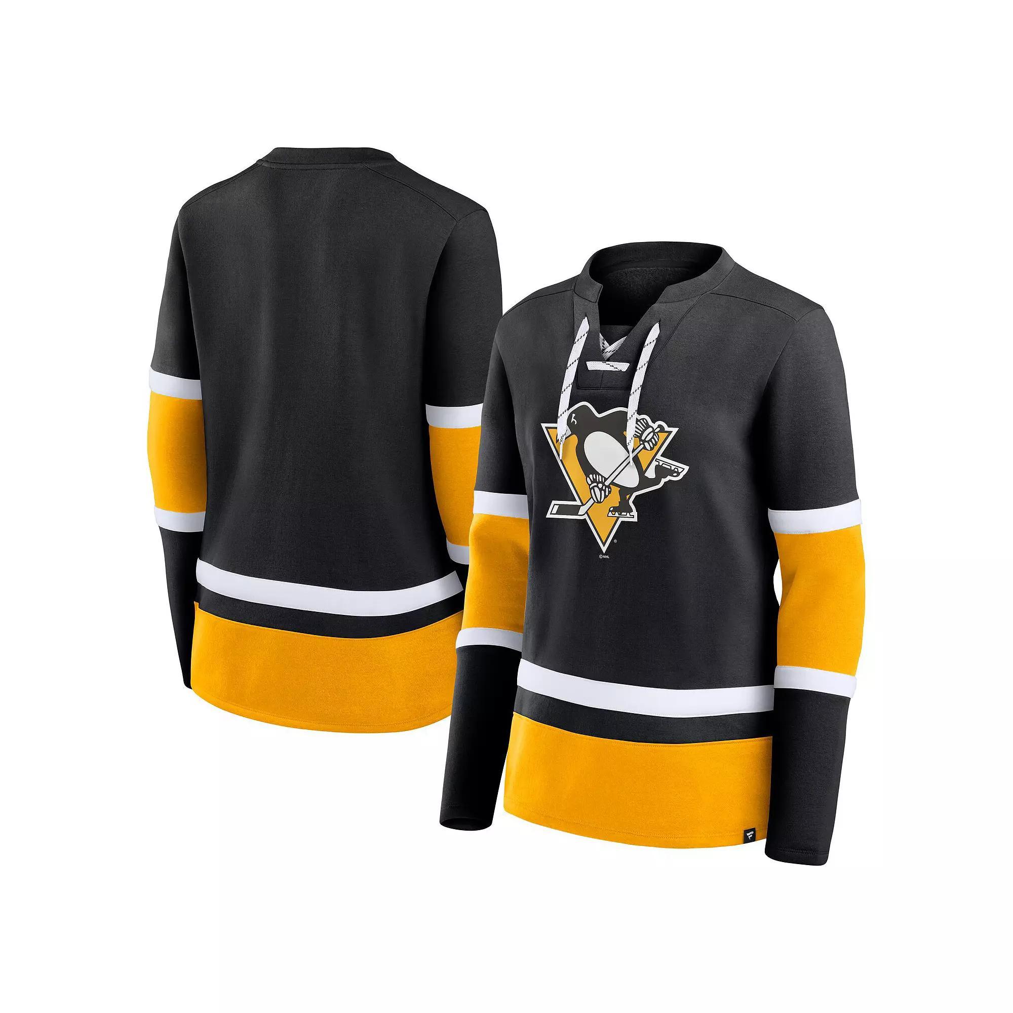 Women's Fanatics Black Pittsburgh Penguins Prime Time Lace-Up Long Sleeve T-Shirt, Size: Small Product Image