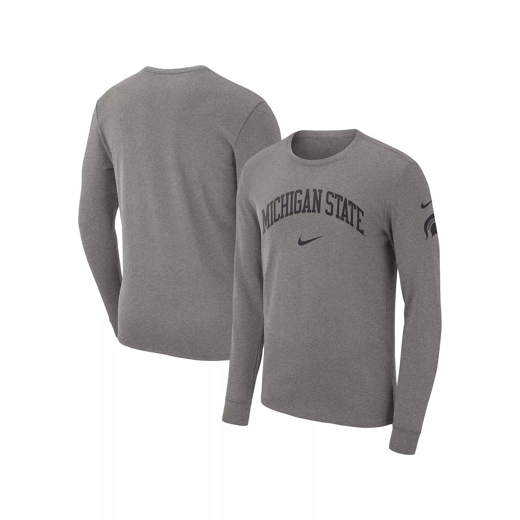 Men's Nike Heather Gray Michigan State Spartans Arch 2-Hit Long Sleeve T-Shirt, Size: 2XL, Grey Product Image